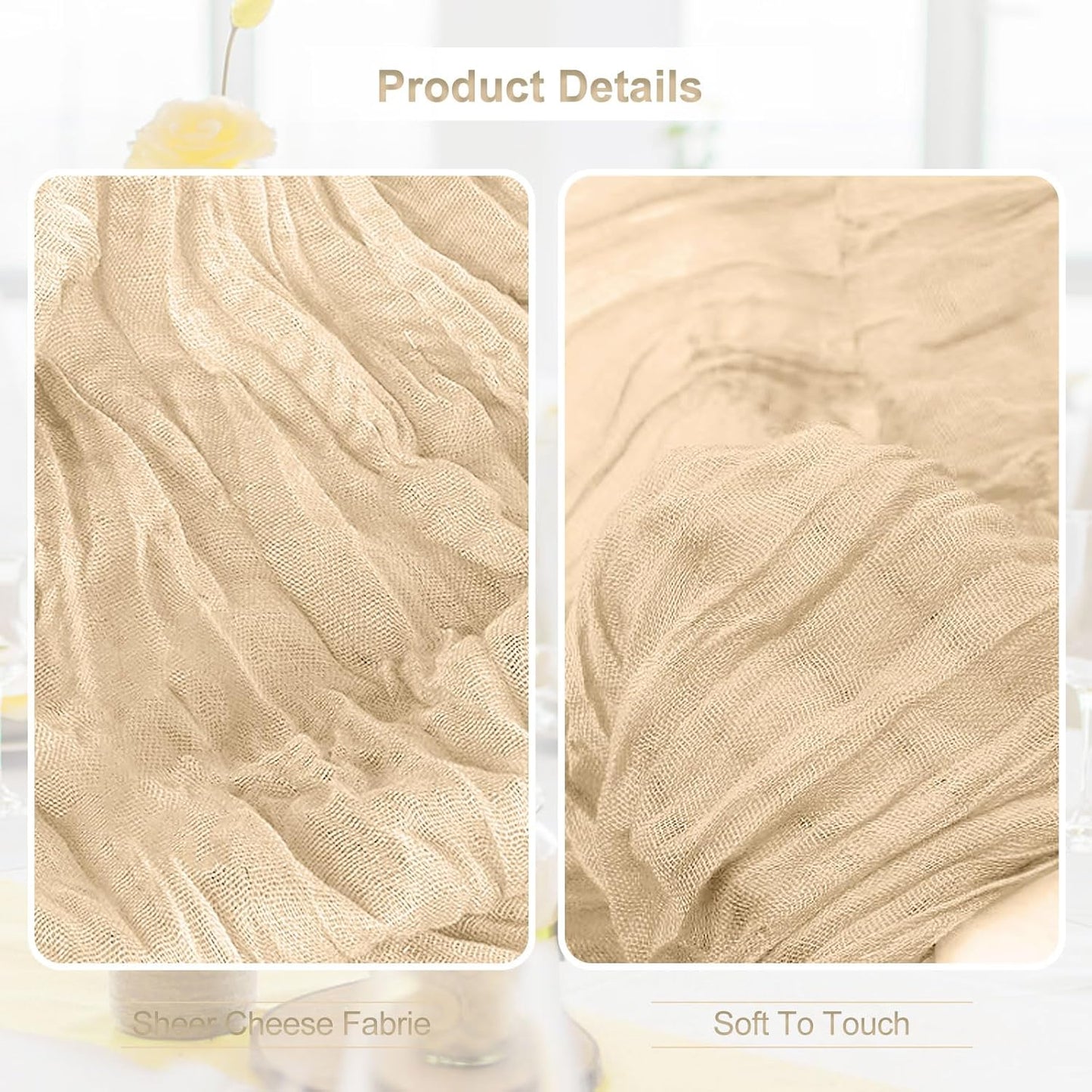 10 Pack Nude Cheesecloth Table Runner 35x120 Inch 10Ft Rustic Gauze Cheese Cloth Table Runner Sheer Cheesecloth Table Runners for Wedding Party Bridal Shower Decoration