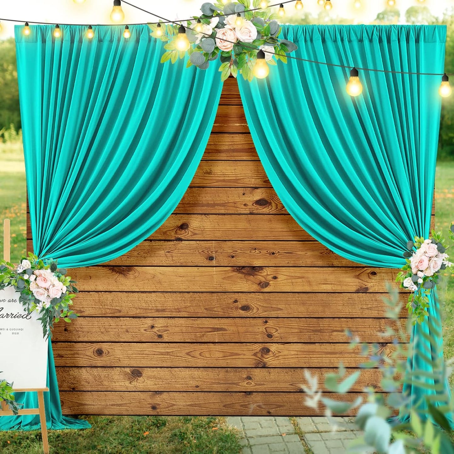 10 ft x 10 ft Wrinkle Free Turquoise Backdrop Curtain for Parties, Thick Polyester Teal Photo Backdrop Drapes,2 Panels 5ft x 10ft for Baby Shower Wedding Engagement Birthday Mermaid Party