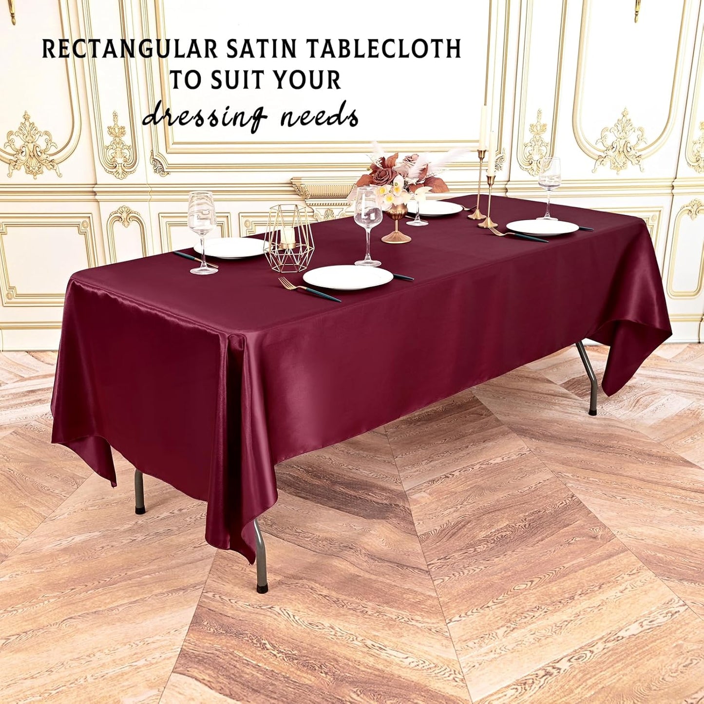10 Packs Satin Tablecloth 57 x 108 Inch Burgundy Rectangular Table Cloth Silk Tablecloth Smooth Fabric Overlay Satin Table Cover Decoration for Wedding Party Banquet Events