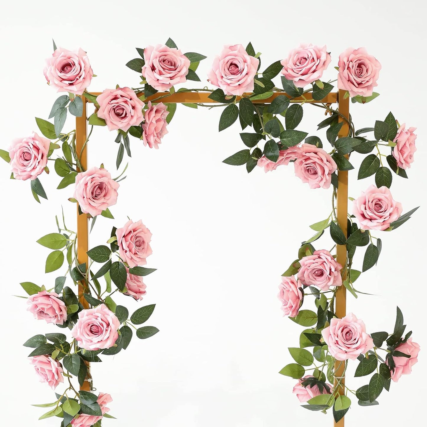 2 Strands 73'' Artificial Silk Rose Flower Vines Garland, Fake Pink Roses Floral Green Leaves Hanging Plant for Wedding Arrangement Decoration, Wall, Party, Bedroom, Home Decor (Pink)