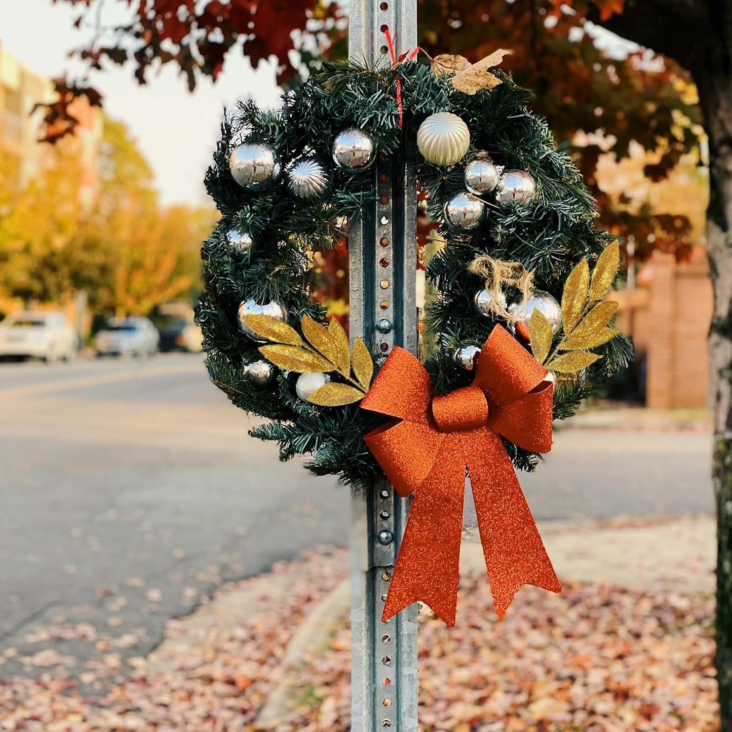 GREENTIME 12 Pack Artificial Golden Glitter Leaves 13" Fake Christmas Picks Decorative Glitter Sticks for Vase Christmas Tree DIY Wreath Crafts Fireplace Decor