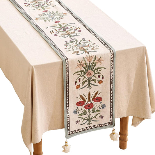 ISAENNE Designer French Country Linen Table Runner 71 Inches Long,Elegant Colorful Floral Pattern Table Runners for Dining Tables,Thanksgiving,Christmas,Kitchen Decor,12"*71"-Serenity F