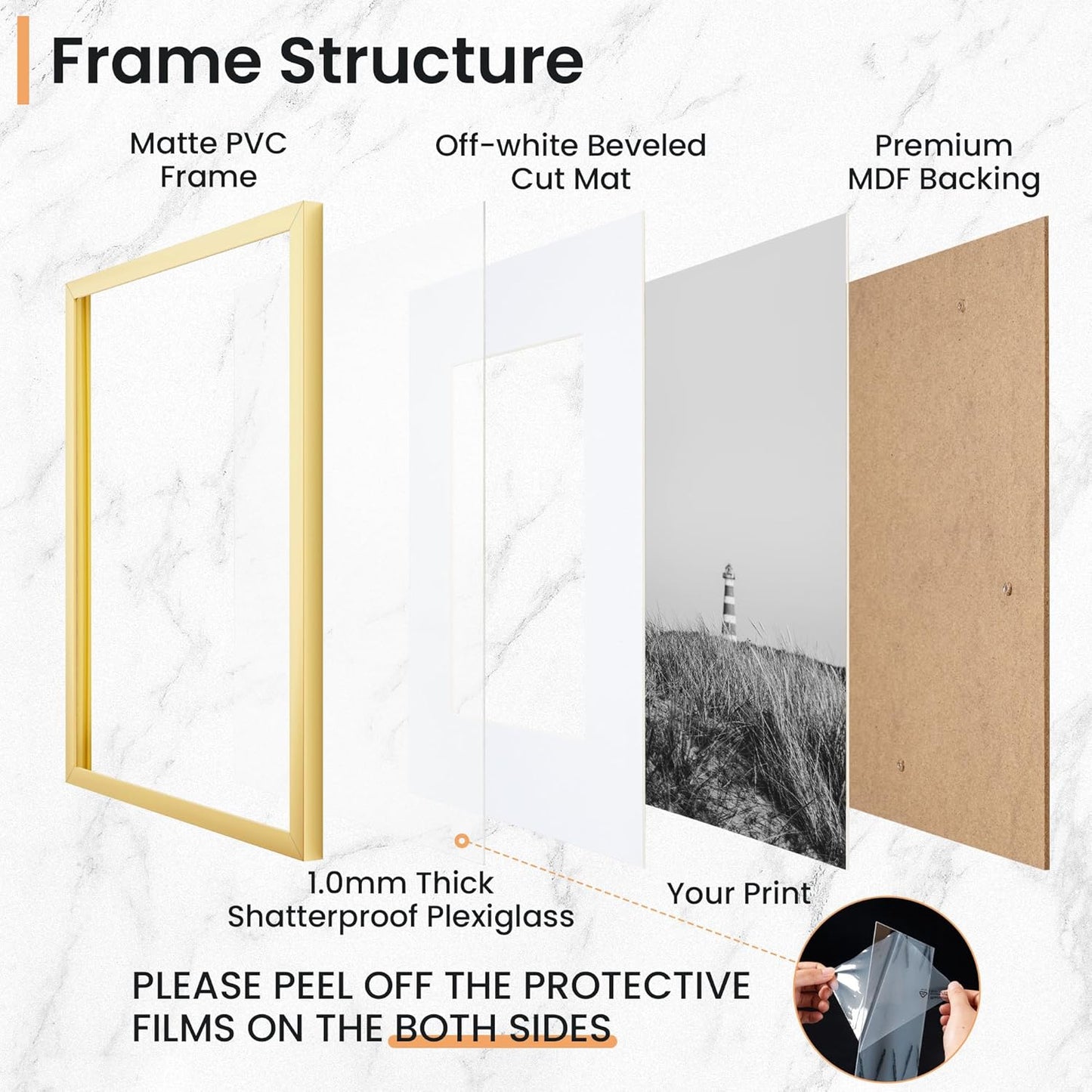 18x24 inch Picture Frame, 18x24 Photo Frames with 16x20 Removable Mat - High Definition Plexiglass - Vertical and Horizontal Display - Wall Hanging Poster Frame - Gold, 3 Pack