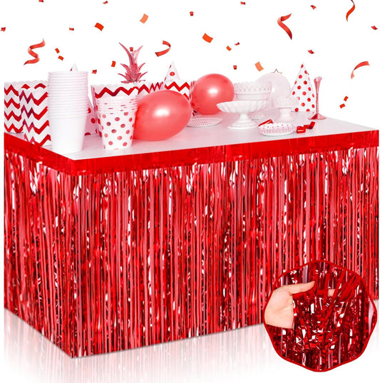 3 Pack 29 x108 Inch Red Foil Fringe Table Skirts Metallic Banner for Tinsel Streamer Garland Backdrop for Parade Floats Wedding Thanksgiving Birthday Christmas Halloween New Year Party Decoration