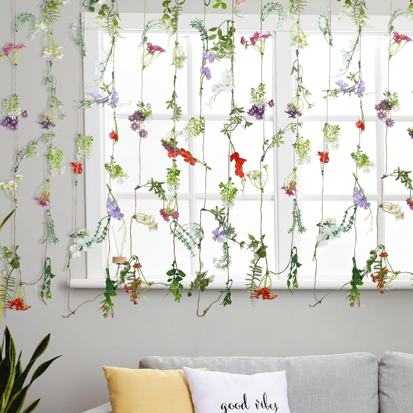 Yunlly 8 Pcs Artificial Flowers Hanging Decoration 6ft Faux Wildflower Vines Backdrop Floral Garlands Flower Vines for Wedding Party Background Birthday Home Birthday Garden Wall Arch Decor