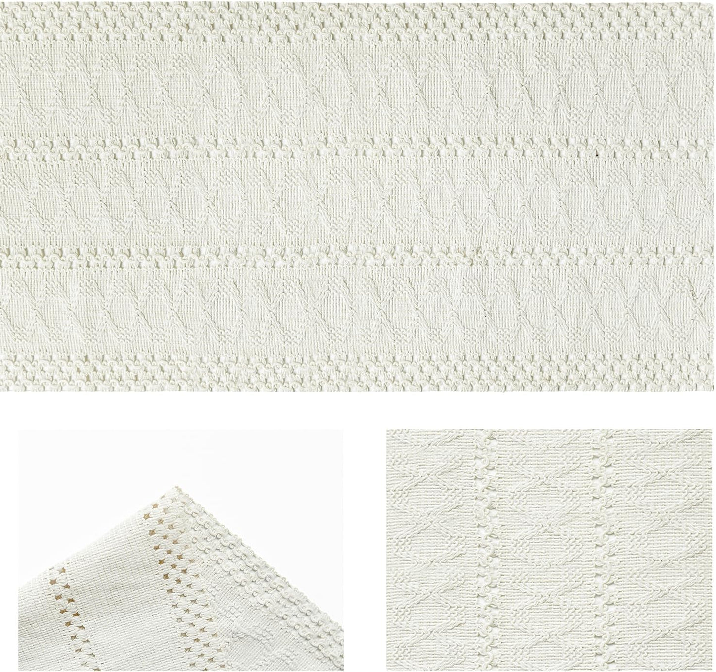 Artoid Mode Beige Farmhouse Woven Rustic Hollow Table Runner, Seasonal Holiday Hollow Kitchen Dining Table Decoration for Home Party Decor 12x120 Inch