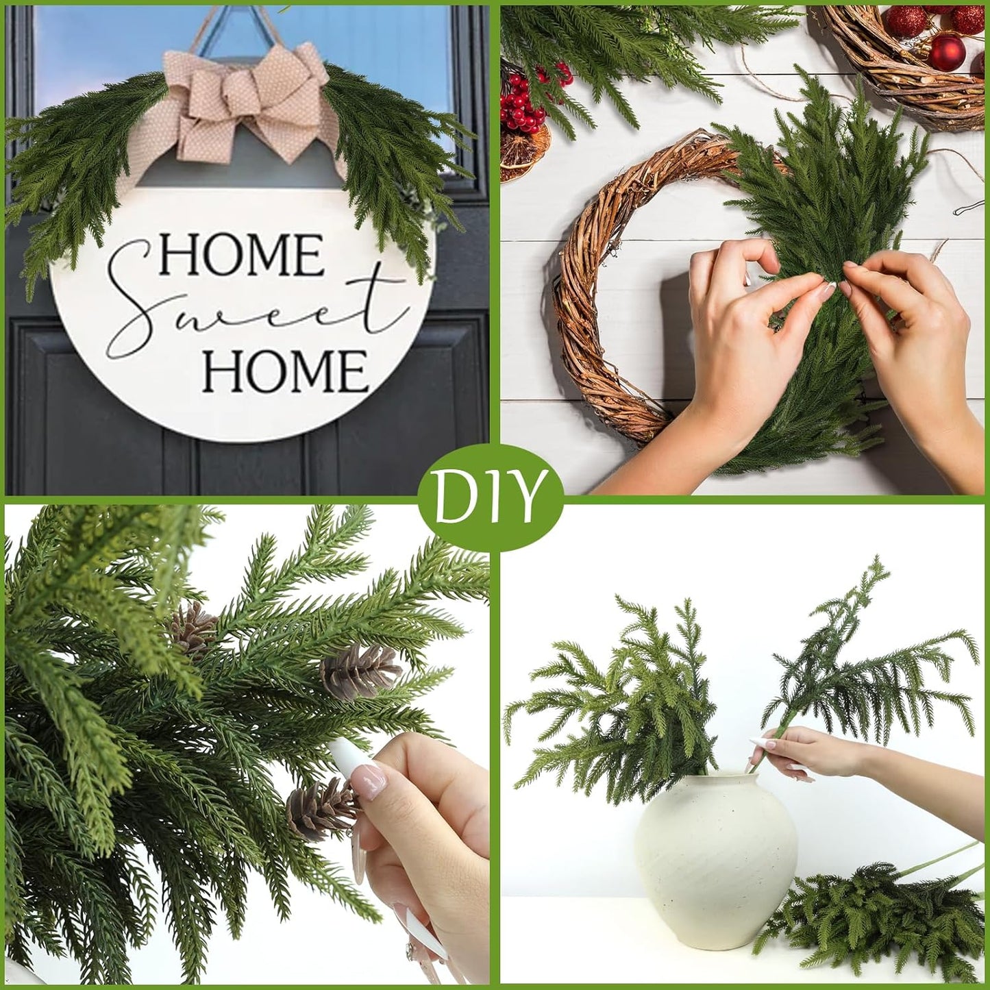 Artgar 50 Pcs Pine Branches - 18 Inch Artificial Green Pine Stem - Real Touch Pines Branches - Christmas Greenery Pines Branches for DIY Flower Arrangement Home Indoor Christmas Decor