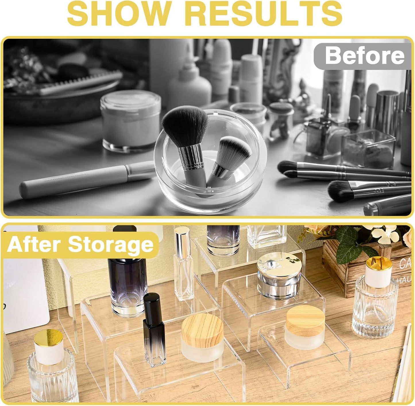 10 Pcs Acrylic Display Risers, 2 Sets Small Size Acrylic Risers Display Stands, 0.15" Thick Clear Shelf Riser, Risers Display Stands for Dessert, Candy, Figure, Perfume, Jewelry Showcase