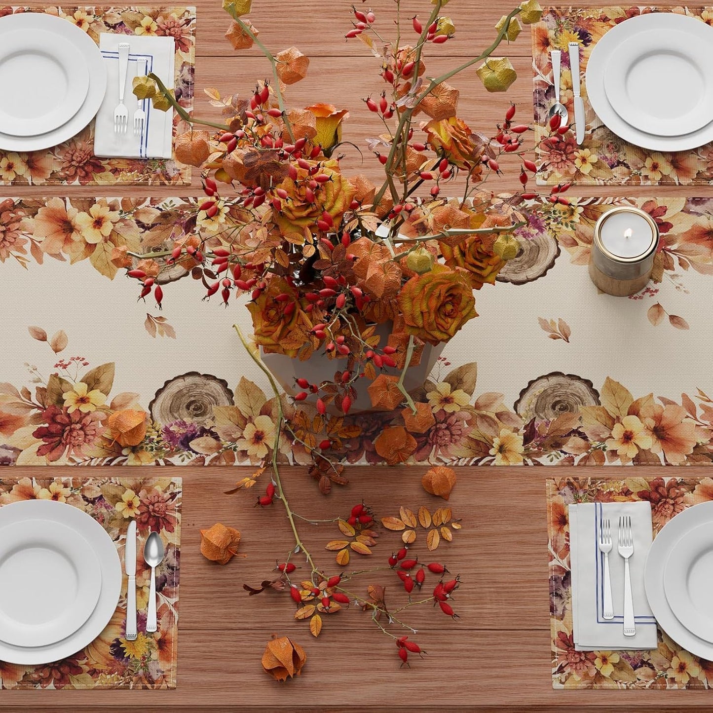 XCHI Fall Color Wild Flowers Watercolor Table Runner Table Decoration for Kitchen Dining Dinner Autumn Home Decor 13x120 Inch