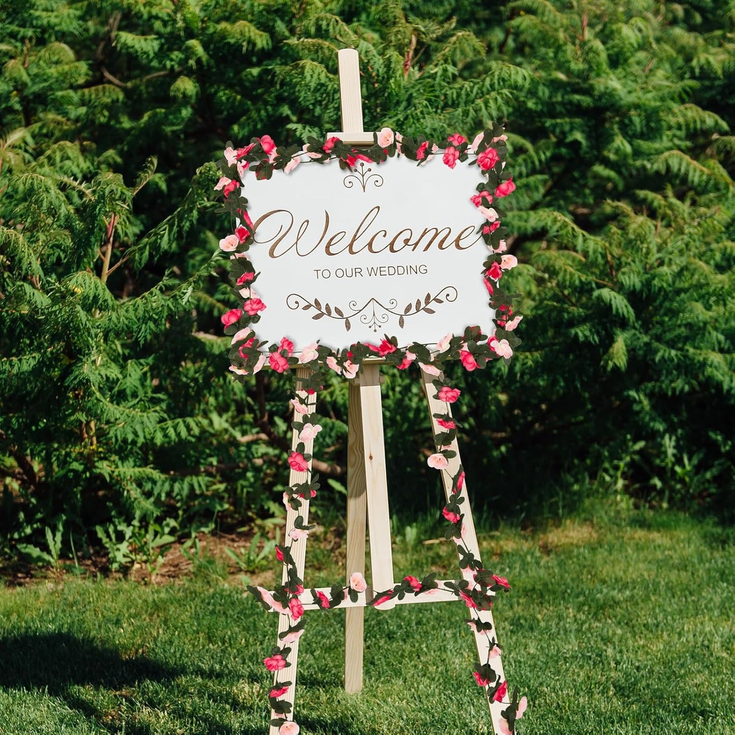 8 Pcs 65.6 Ft Flower Garland Rose Vines, Pink Rose Garland for Decoration, Flower Vine for Room Table Birthday Wedding Party Garden Wall Decor