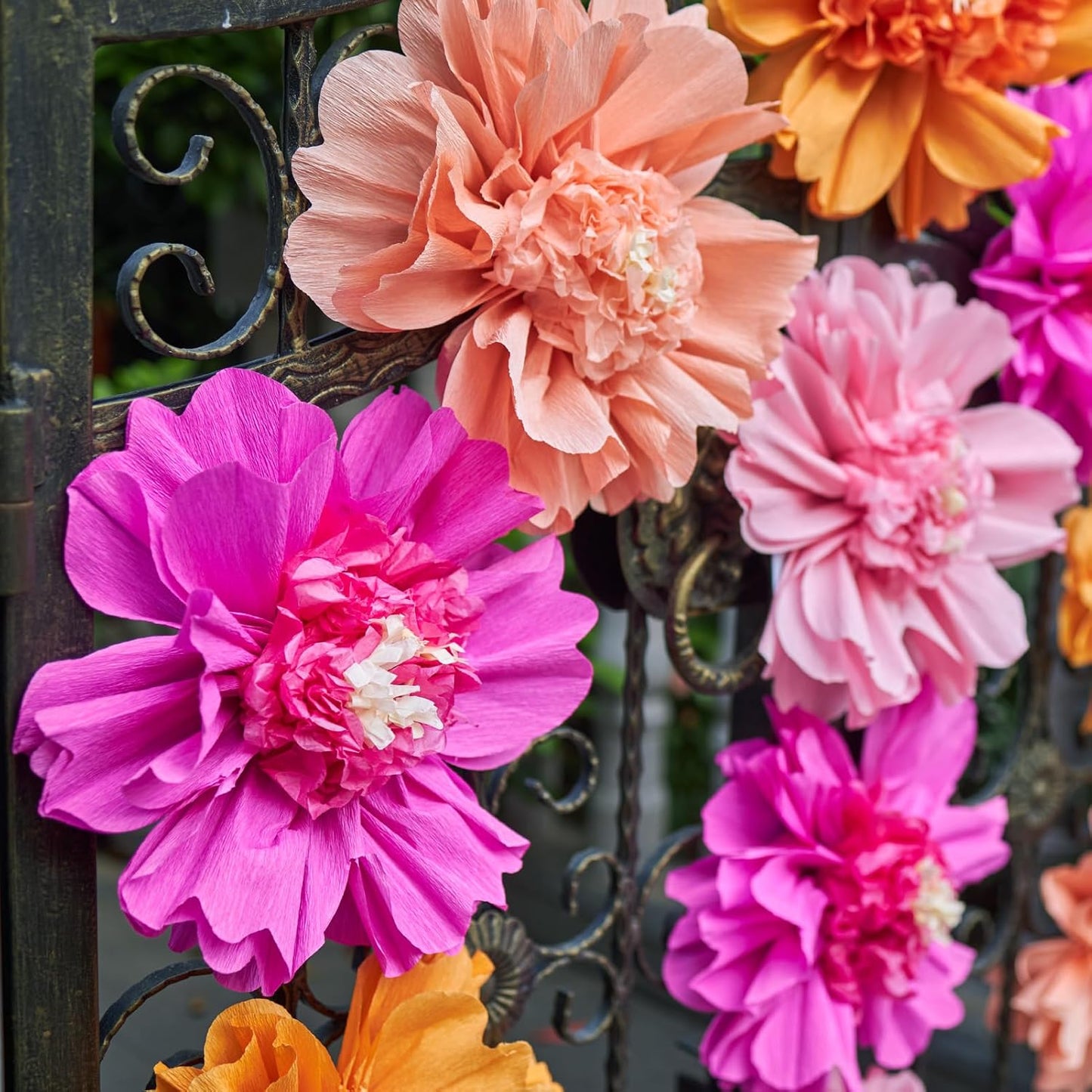 SUNBEAUTY 6 PCS Hot Pink and Orange Paper Flowers Decorations Crepe Paper Flowers 12 in Tissue Paper Flowers Decorations for Wall Birthday Party Baby Bridal Shower Office Classroom Wedding Carnival