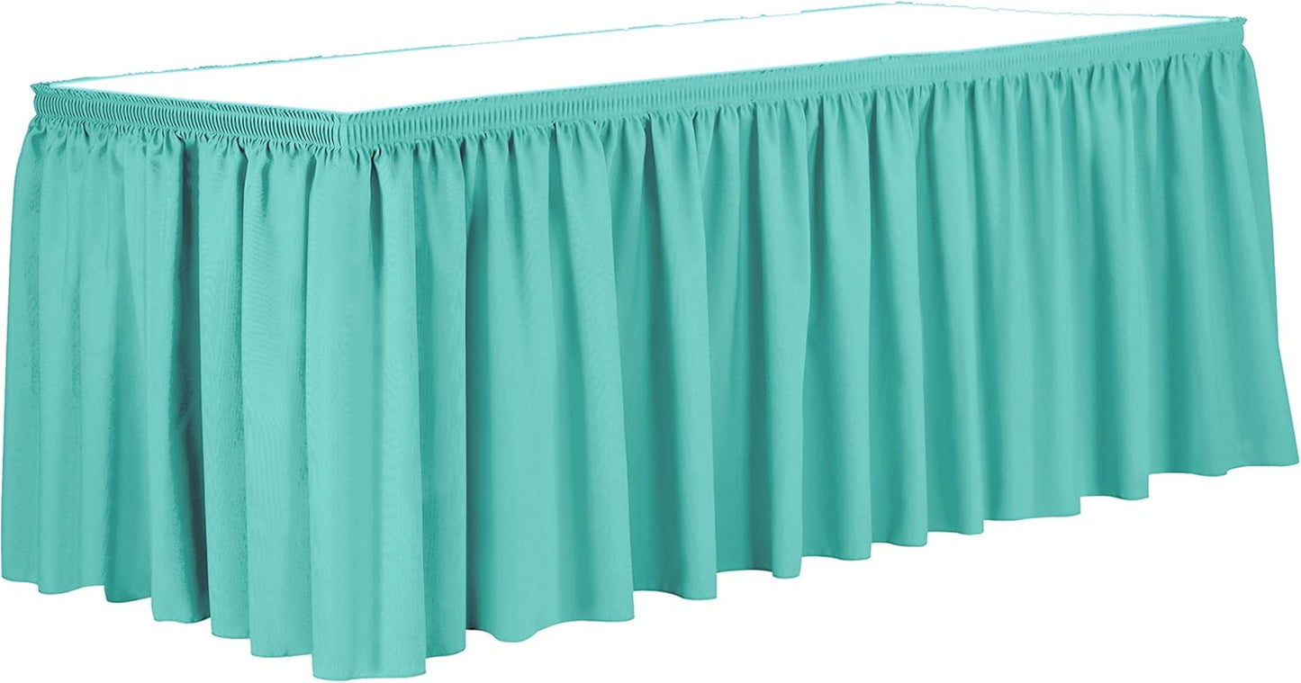 Ultimate Textile Pleat Polyester Fabric Table Skirt - Machine Washable Flame Resistant with Clips for Events, Weddings & Trade Shows, Cut & Sewn in Paterson, NJ - Caribbean, 17' Shirred Pleat