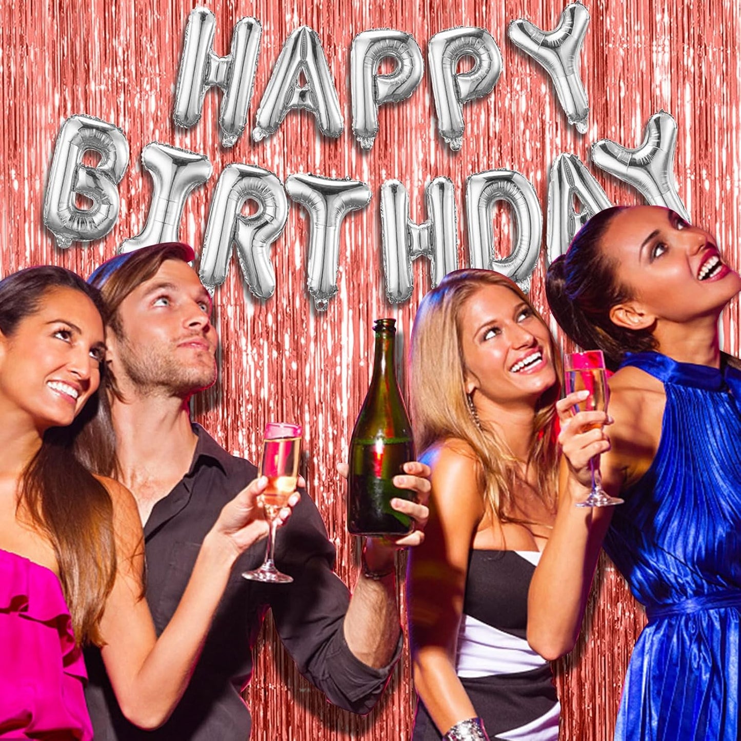 10 Pack Rose Gold Fringe Curtain Backdrop Birthday Bachelorette Party Decorations Metallic Tinsel Streamers Foil Backdrop Christmas Graduation Wedding New Year Party Decorations