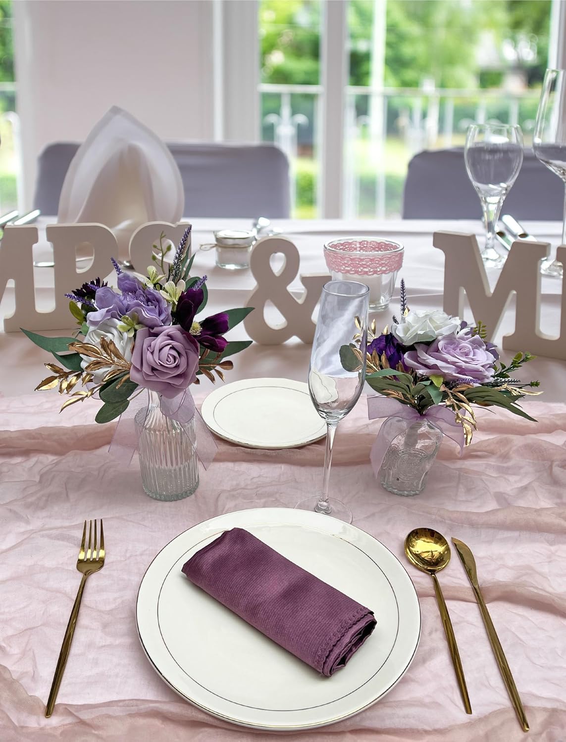 CherishedMoments Set of 6 Assorted Flower Centerpieces Mini Floral Wedding Flowers Set for Wedding Table Centerpieces Decoration, Purple Bouquets and Home Decor