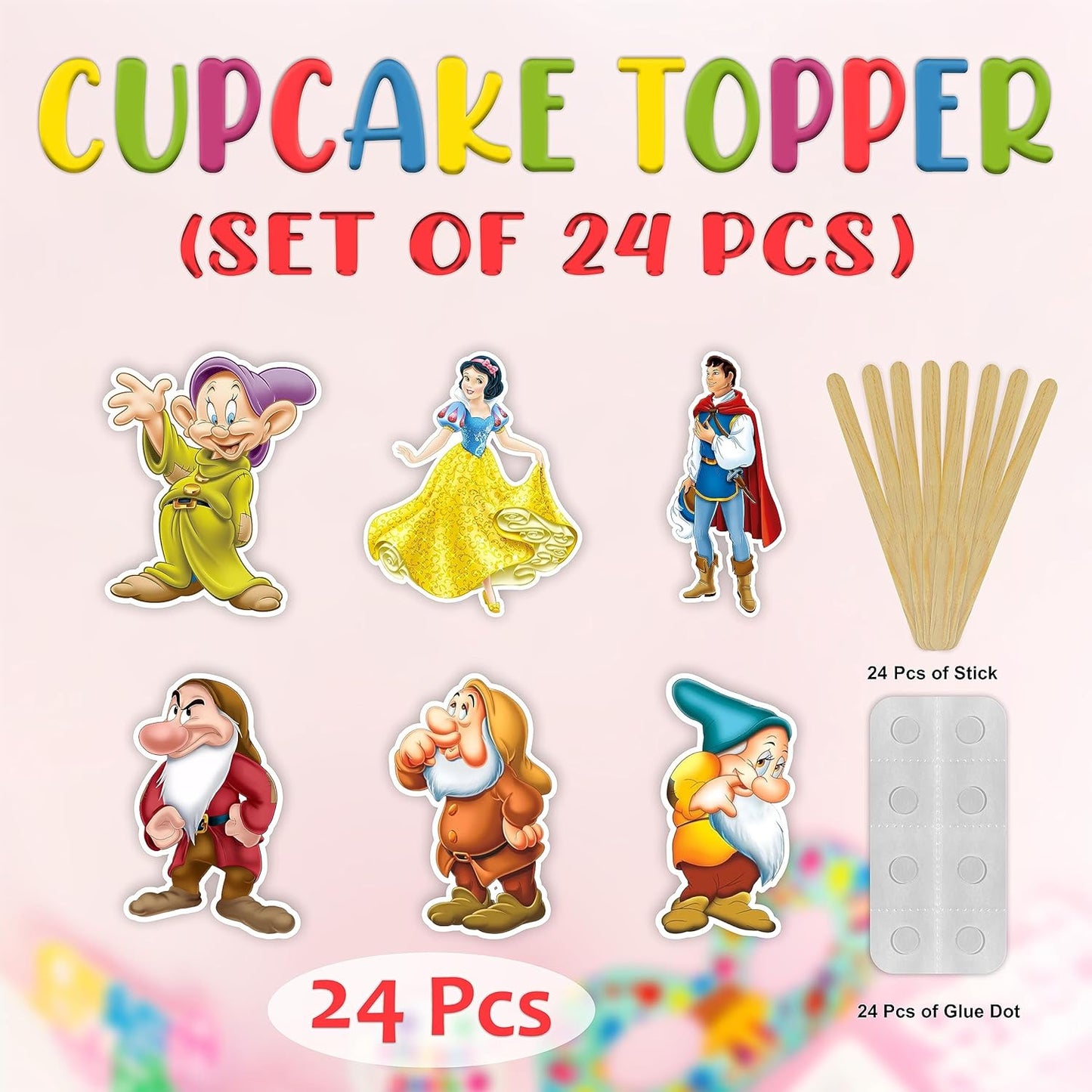 "Snw Whte and the Sevn Dwafs Cupcake Topper | Fairytale Party Decor | Enchanted Forest Theme | Classic Story Celebration | Magical Cake & Cupcake Decorations"