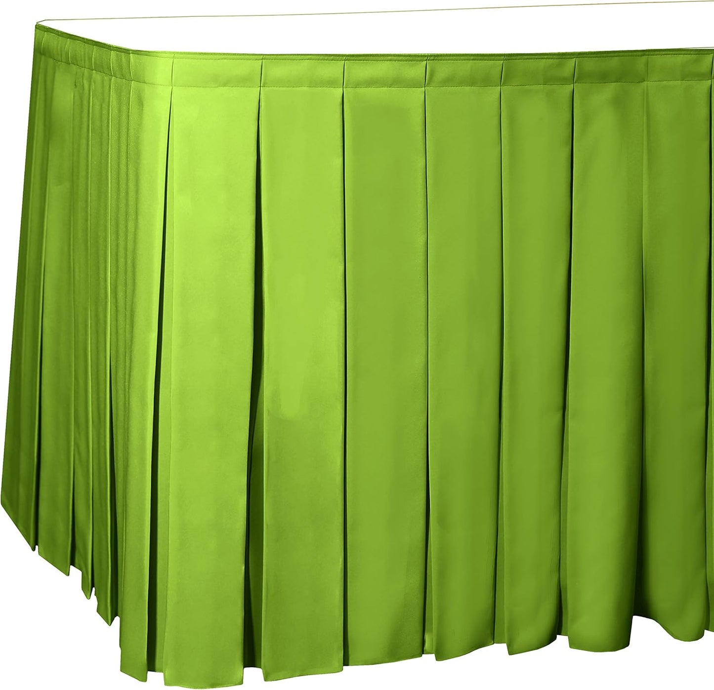Ultimate Textile Pleat Polyester Fabric Table Skirt - Machine Washable Flame Resistant with Clips for Events, Weddings & Trade Shows, Cut & Sewn in Paterson, NJ - Lime, 17' Box Pleat