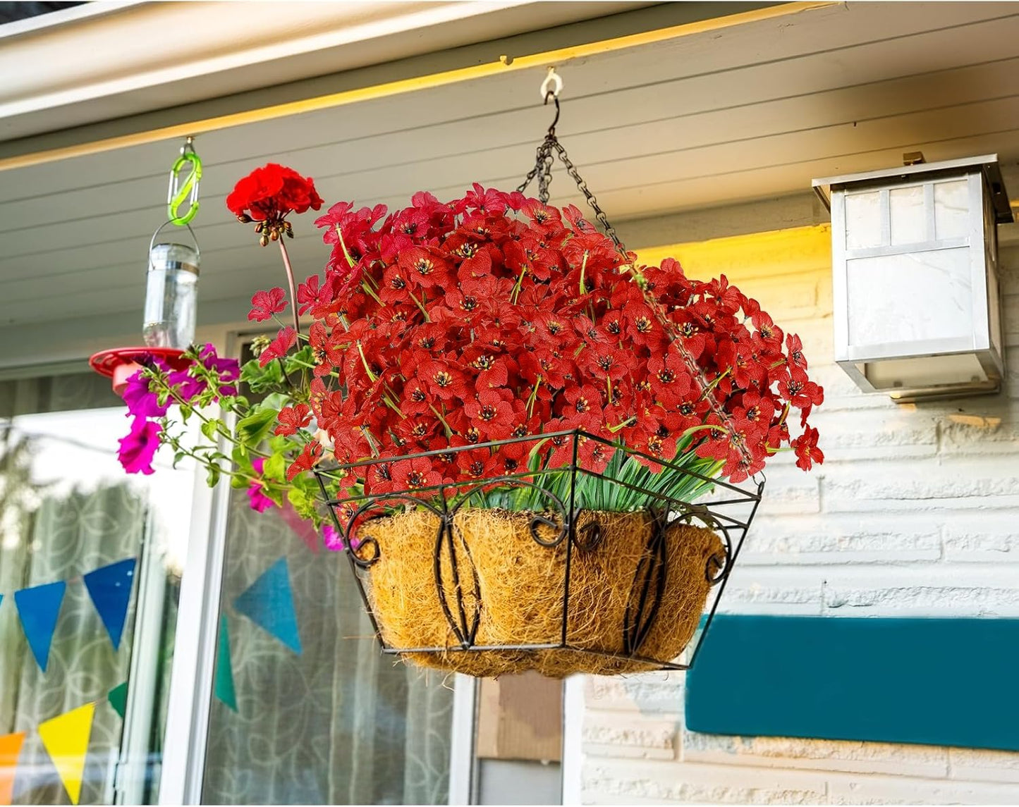 AmyHomie 20 Bundles Artificial Flowers for Outdoor UV Resistant Faux Flowers No Fade Fake Plastic Plants Garden Porch Window Box Decorating(Red)