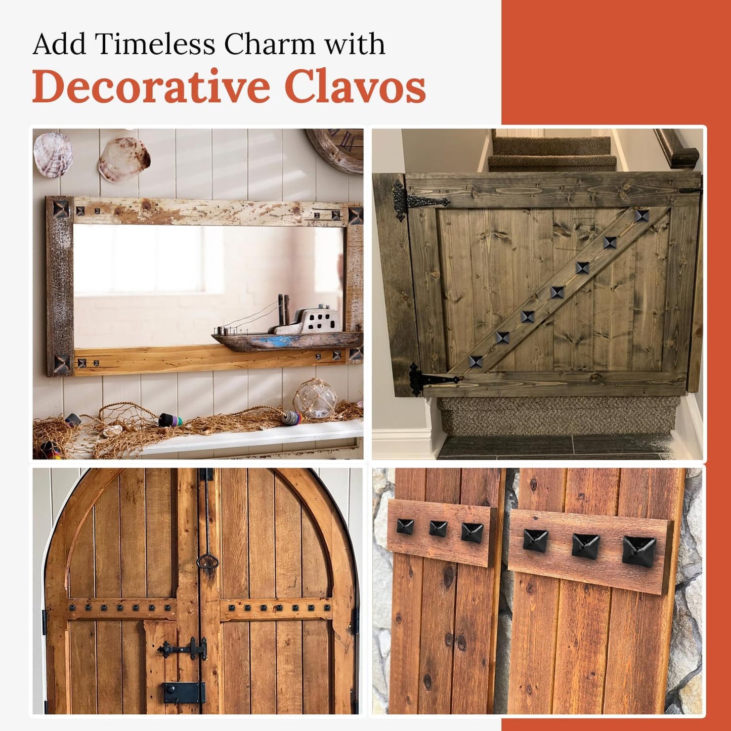 100 Pack 1.25" Square Head Iron Clavos Decorative Nails – Black – Handmade Rustic Square Fasteners for Farmhouse Shutters, Faux Wood Beams, Barn Doors, Shutters, and Gates – Ornamental Wood Accent