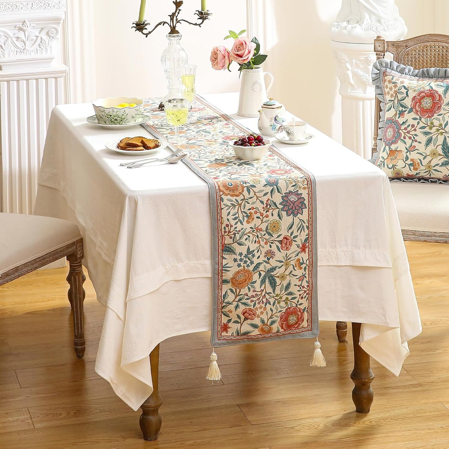 Floral Printed Table Runner for Table,Decorative Linen 87 Inches Long Table Runners,Farmhouse Coffee Decor Tabletop for Kitchen,Dining,Party,Home,Christmas,12"*87"