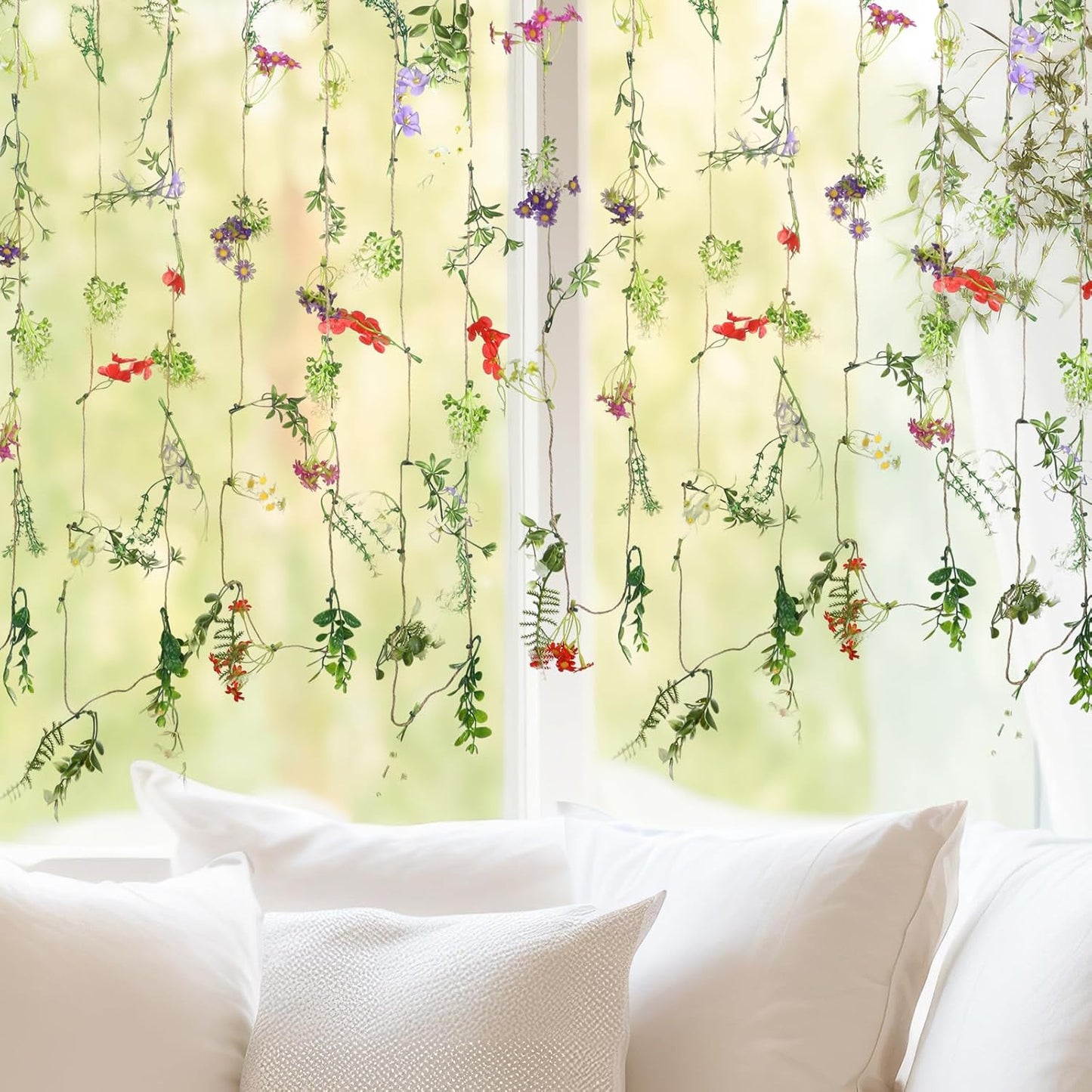 Yunlly 4 Pcs Artificial Flowers Hanging Decoration 6ft Faux Wildflower Vines Backdrop Floral Garlands Flower Vines for Wedding Party Background Birthday Home Birthday Garden Wall Arch Decor