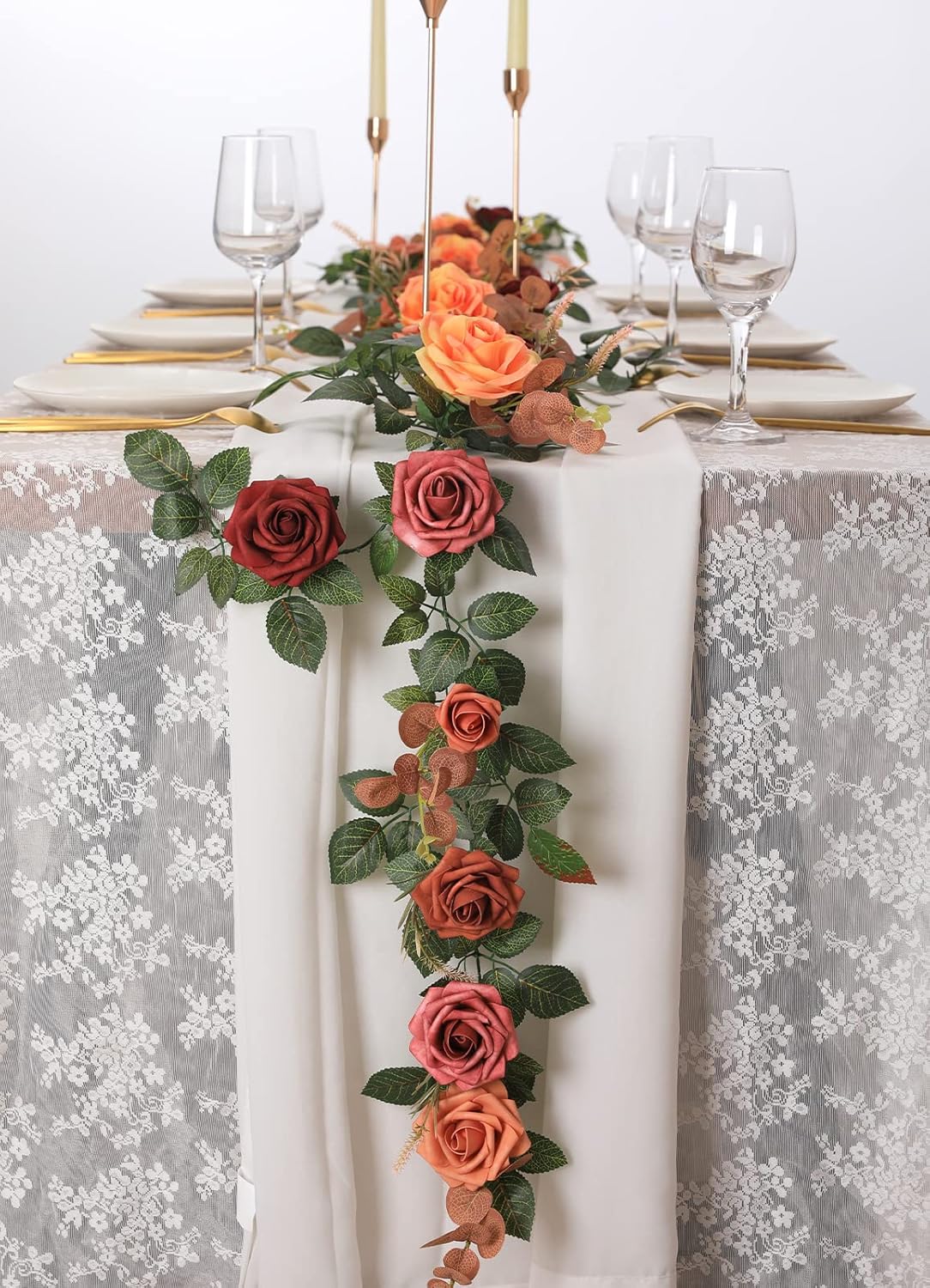 5FT Artificial Rose Flower Burgundy Fake Floral Garland for Wedding Ceremony Backdrop Arch Flowers Table Centerpieces Decorations