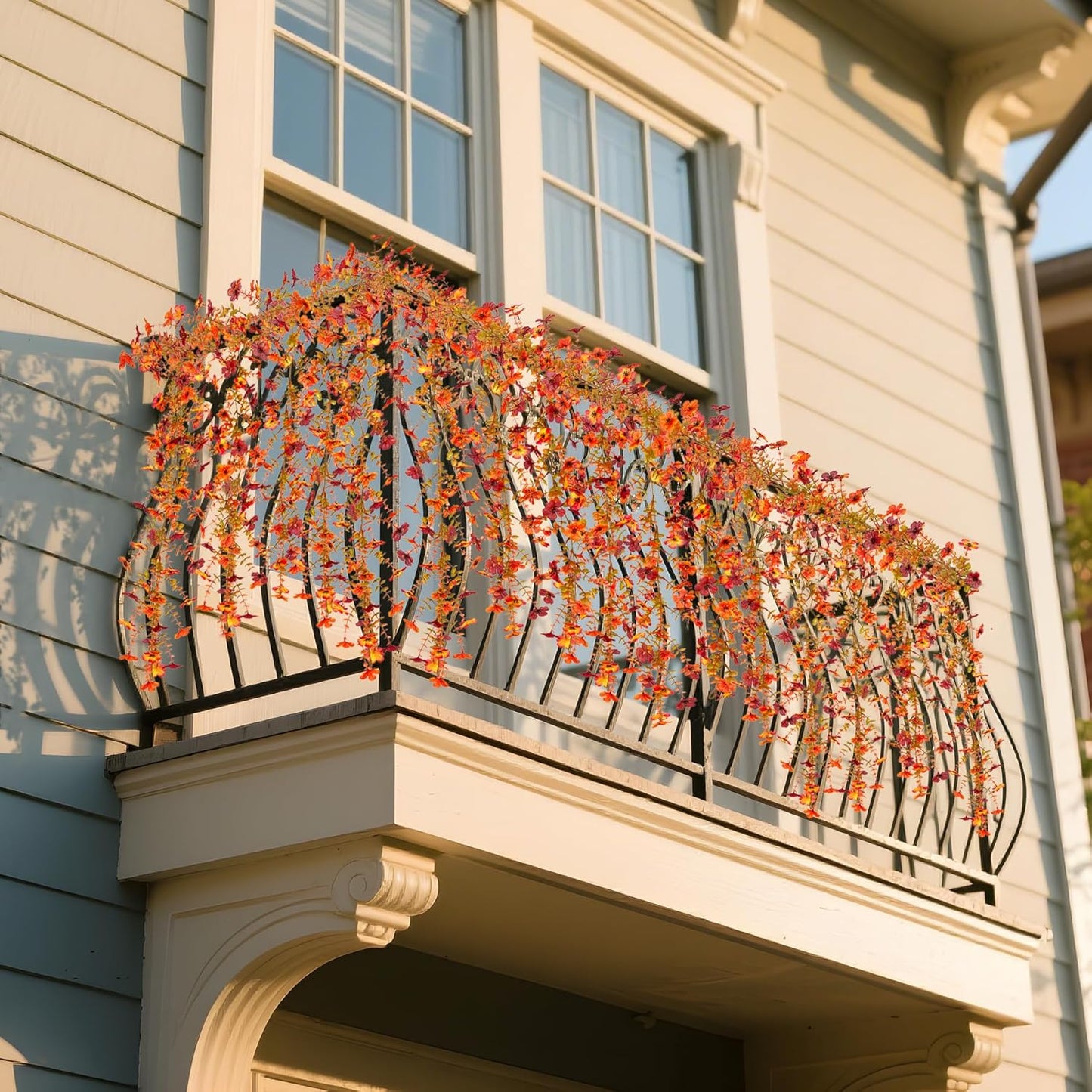 Fall Mums Flowers Artificial Garland for Decoration, 4 Pack 5.9 FT Faux Mums with Eucalyptus Leaves Ivy, UV Resistant Fake Fall Daisy Floral Vine Flowers for Home Garden Wedding Backdrop Decor