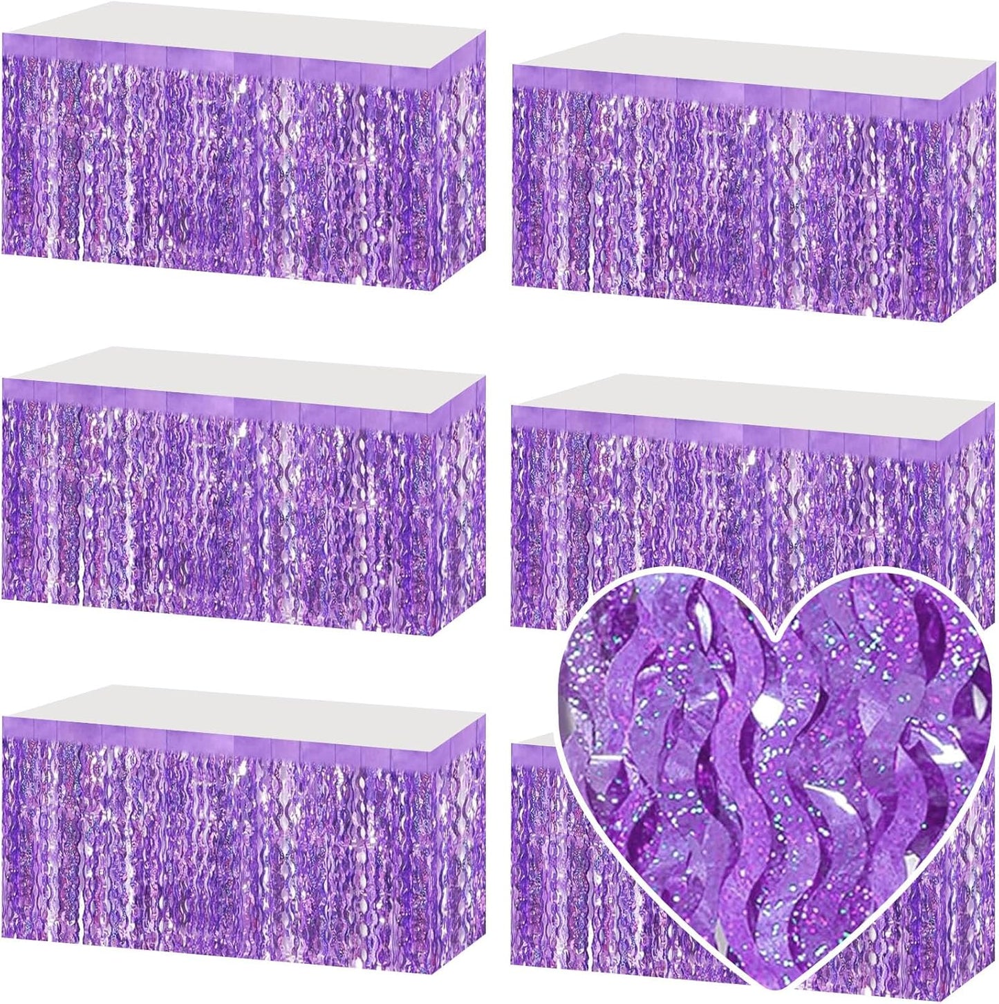 6 Pack 29x108 Inch Light Purple Wave Foil Fringe Table Skirts Metallic Banner for Tinsel Streamer Garland Backdrop for Parade Floats Mother's, Graduate, Mardi Gras, Birthday, Wedding Party Decorations