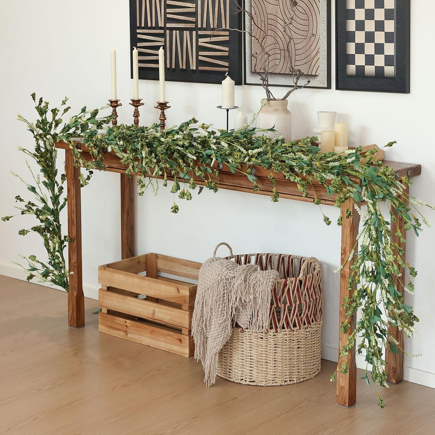 Mizii Fall Garland Artificial Flower Garlands 6 Feet Fake Wildflower Floral Garland Hanging Vines Flowers Decorations for Mantle Table Centerpieces Room Wall Fireplace Wedding Fall Decor (Green)