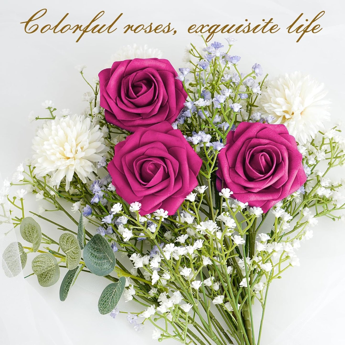 BLEUM CADE 36Pcs Artificial Flowers Fake Roses with Stems, Rose Red Boxed Foam Roses for DIY Bouquets Centerpieces Wedding Party Arrangement Bridal Shower Decor