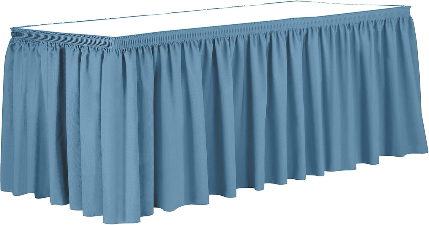 Ultimate Textile Pleat Polyester Fabric Table Skirt - Machine Washable Flame Resistant with Clips for Events, Weddings & Trade Shows, Cut & Sewn in Paterson, NJ - Light Blue, 21' Shirred Pleat
