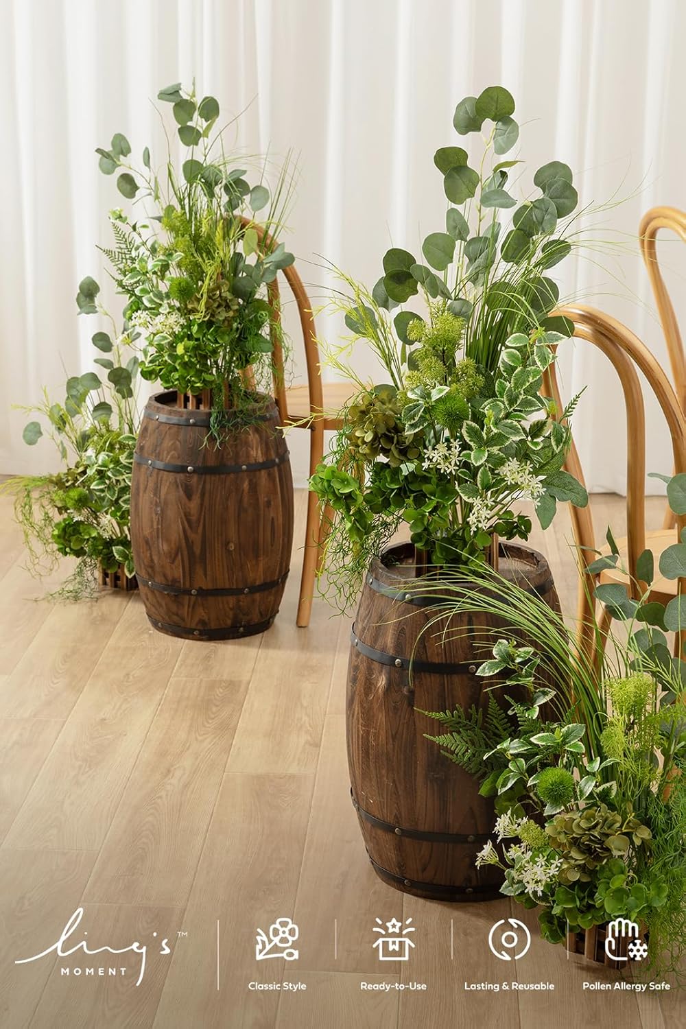 Ling's moment 17.5" Tall Free-Standing Artificial Flowers Arrangements 4 pcs Wedding Aisle Runner Chair Decorations White & Green Centerpieces for Ceremony Reception Rose Floral Party Outdoor