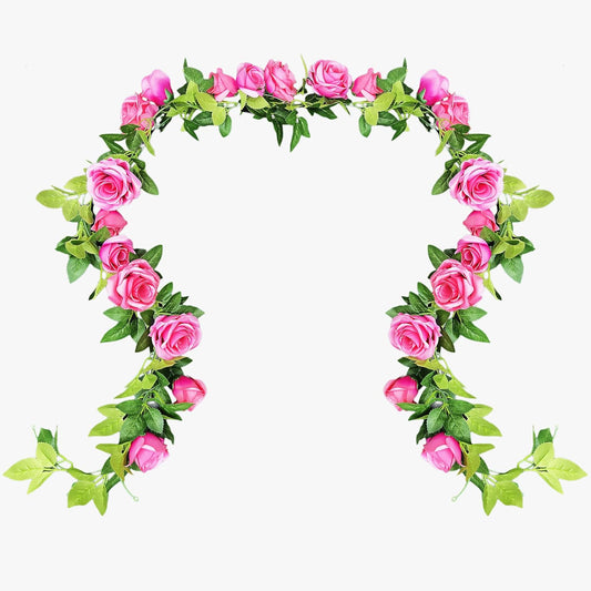 UKELER 2 Pack Artificial Rose Vines Silk Flower Garland Artificial Floral Plant for Wedding Arch Party Garden Craft Home Decor, Dark Pink