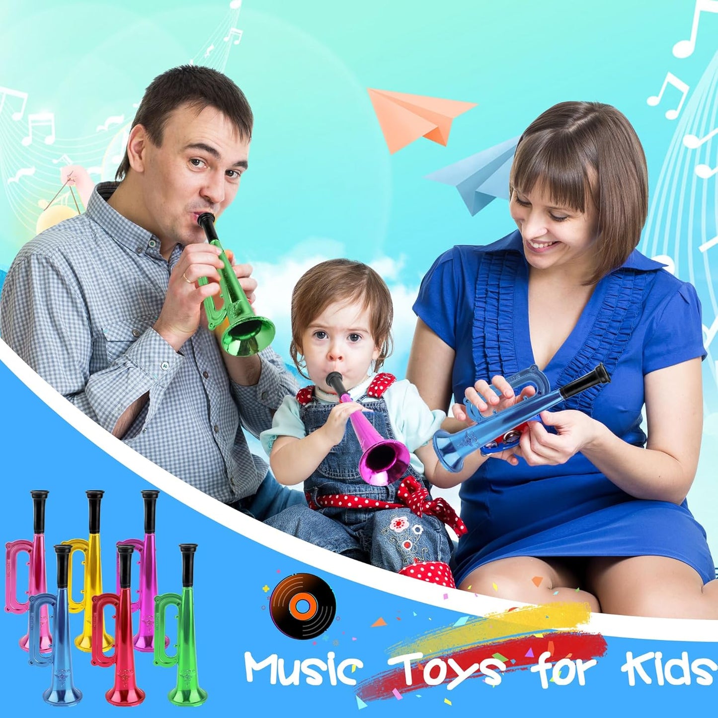 18 Pack 7 Inch Kid Trumpet Instrument Mini Trumpet Toys Kids Horn Musical Instruments Musical Educational Toys for Kids Parties and Events Cool Birthday Party Favors