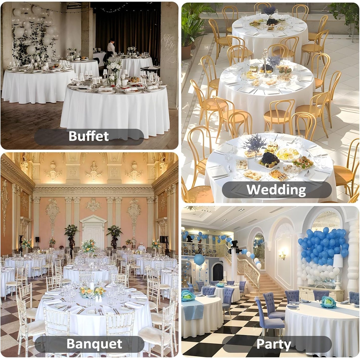 12 Pack White Round Tablecloth 108 Inch White Table Cloth Stain and Wrinkle Resistant Round White Tablecloths Reusable and Washable Polyester Fabric Table Covers for Buffet Wedding Party and Banquet
