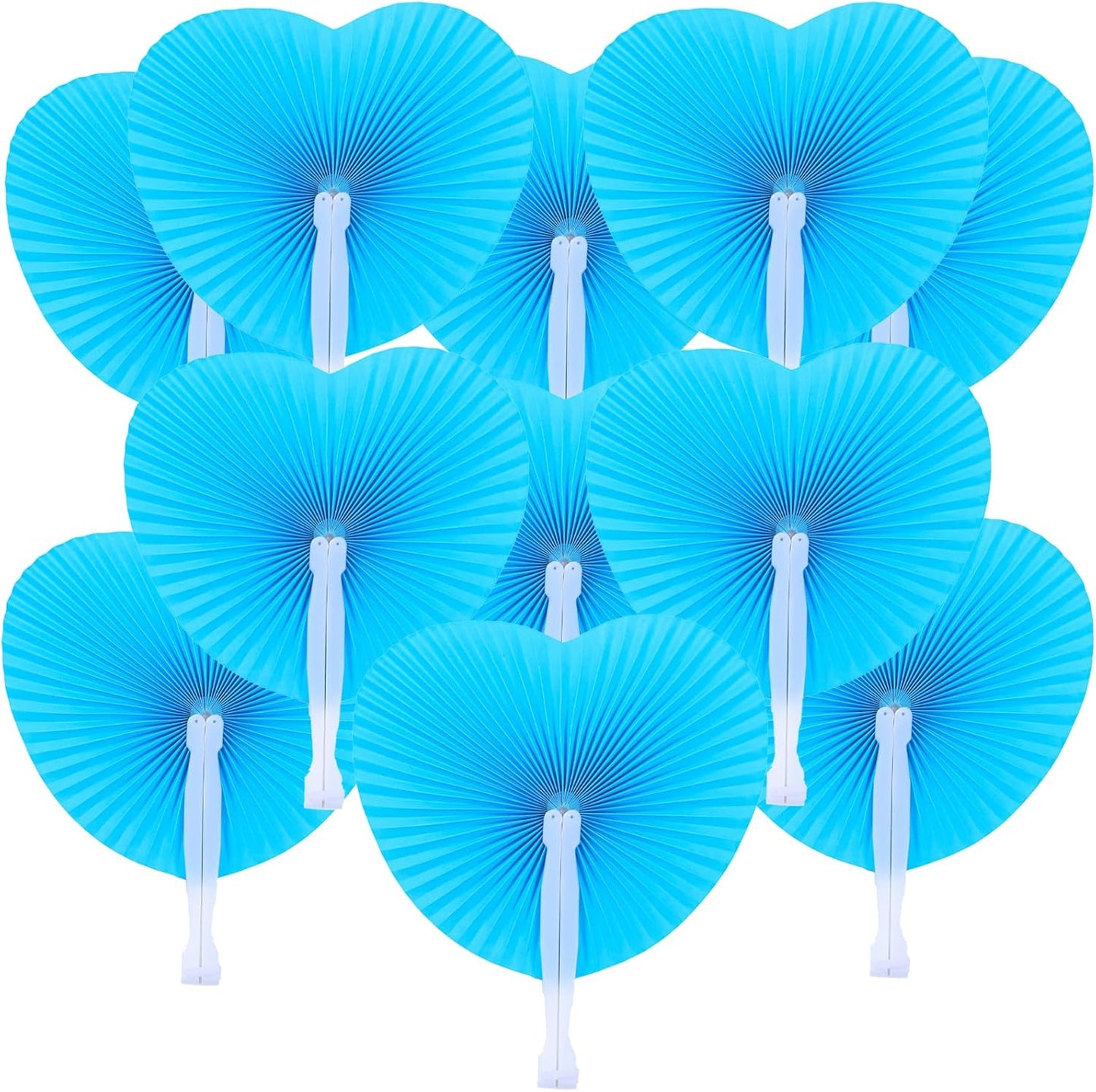 12 Packs Decorative Paper Folding Hand Fans Handheld,Blue Heart Foldable Wedding Fans Chinese and Japanese Fans Bulk for Bridal Guest Church Party Favors Dancing Birthday DIY