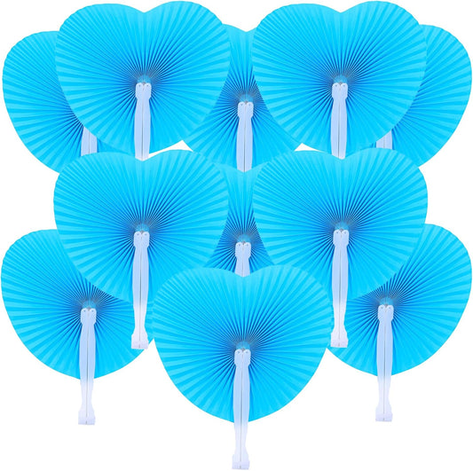 12 Packs Decorative Paper Folding Hand Fans Handheld,Blue Heart Foldable Wedding Fans Chinese and Japanese Fans Bulk for Bridal Guest Church Party Favors Dancing Birthday DIY