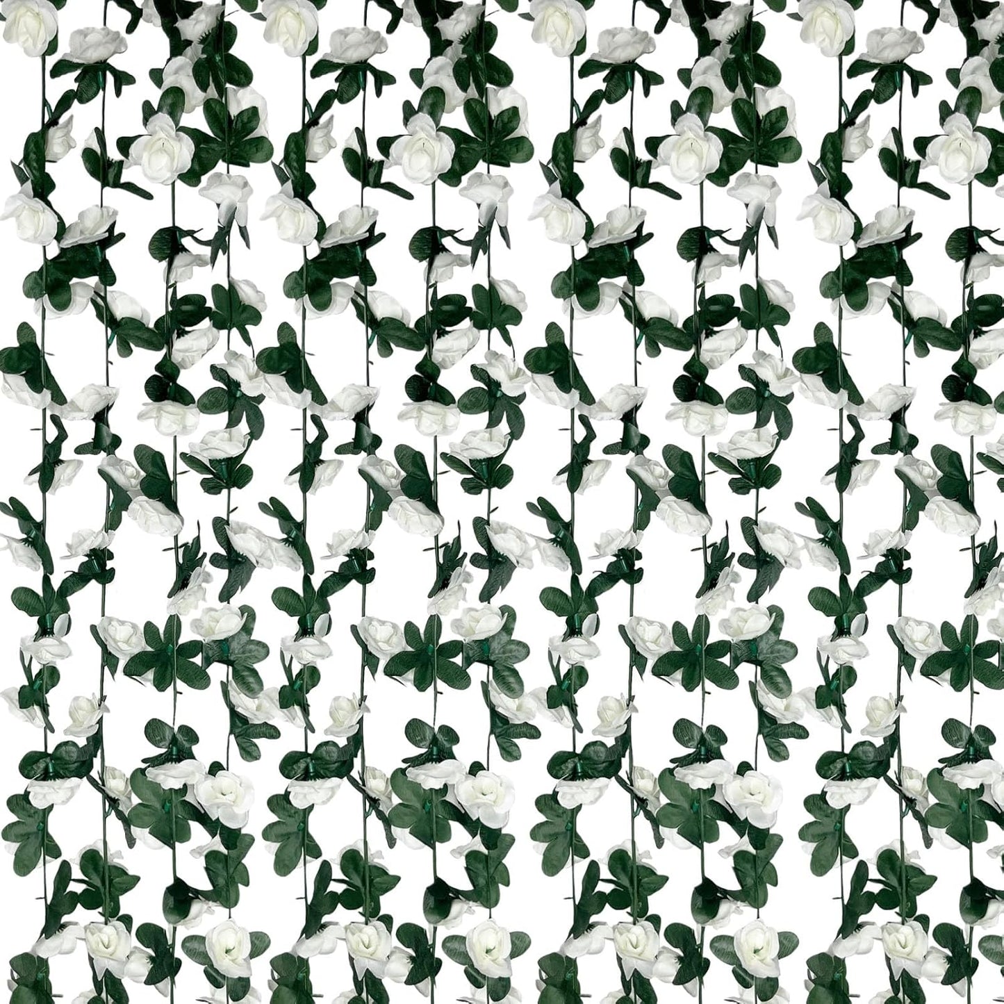 16Pcs 126Ft White Rose Garland, Fake Rose Hanging Flowers, Artificial Flower Vine, Hanging Floral Vine Garland for Wedding, Birthday Party, Wall Arch, Halloween, Christmas Garden Backdrop Decor