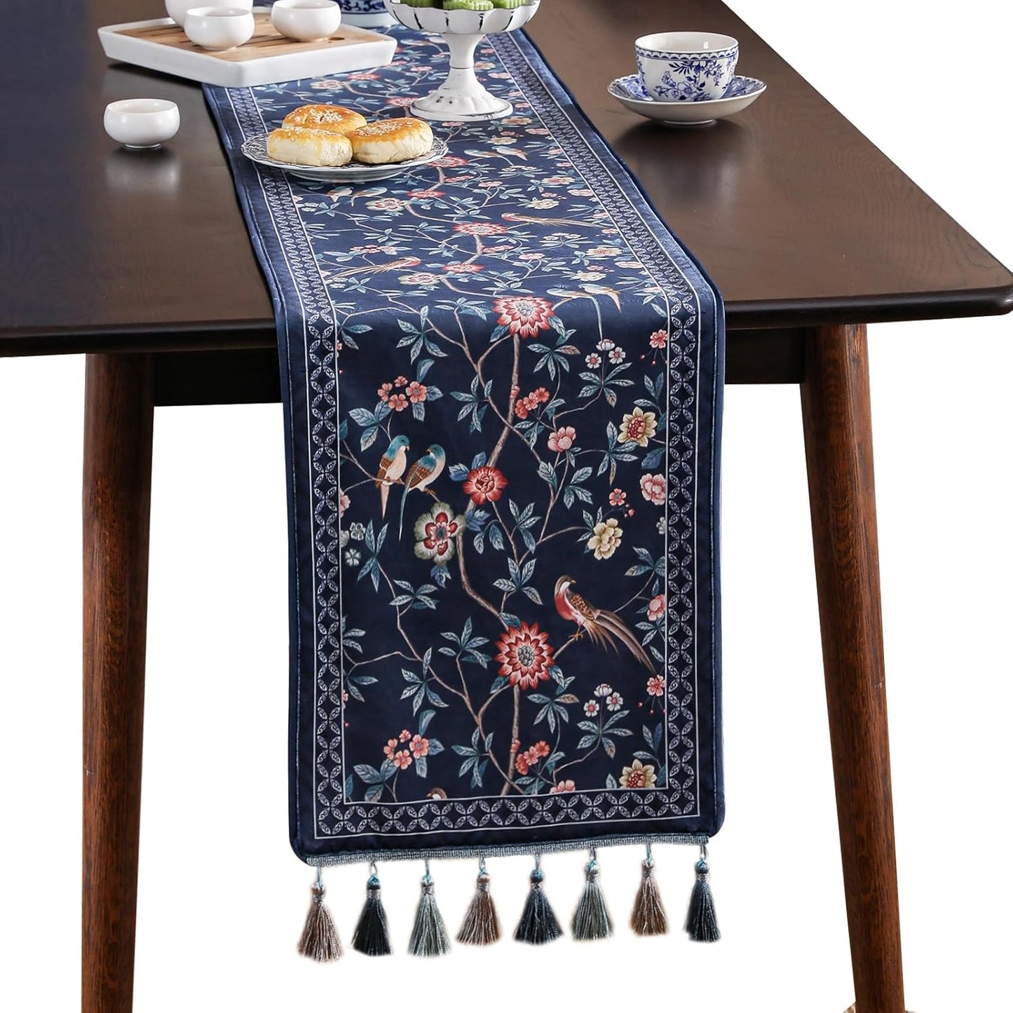 patdrea Vintage Chinoiserie Floral Table Runner Farmhouse for Home Kitchen Dining Decor Parties Family Dinners 12"*63"