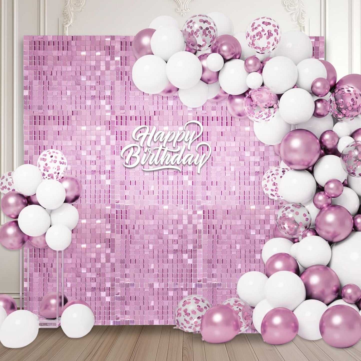 12PCS Light Pink Shimmer Wall Backdrop, Square Sequin Photo Backdrops Panel, Glitter Wall Background for Birthdays, Weddings, Christmas, Engagements, Disco Bachelorette Party Decoration (3FTx4FT)