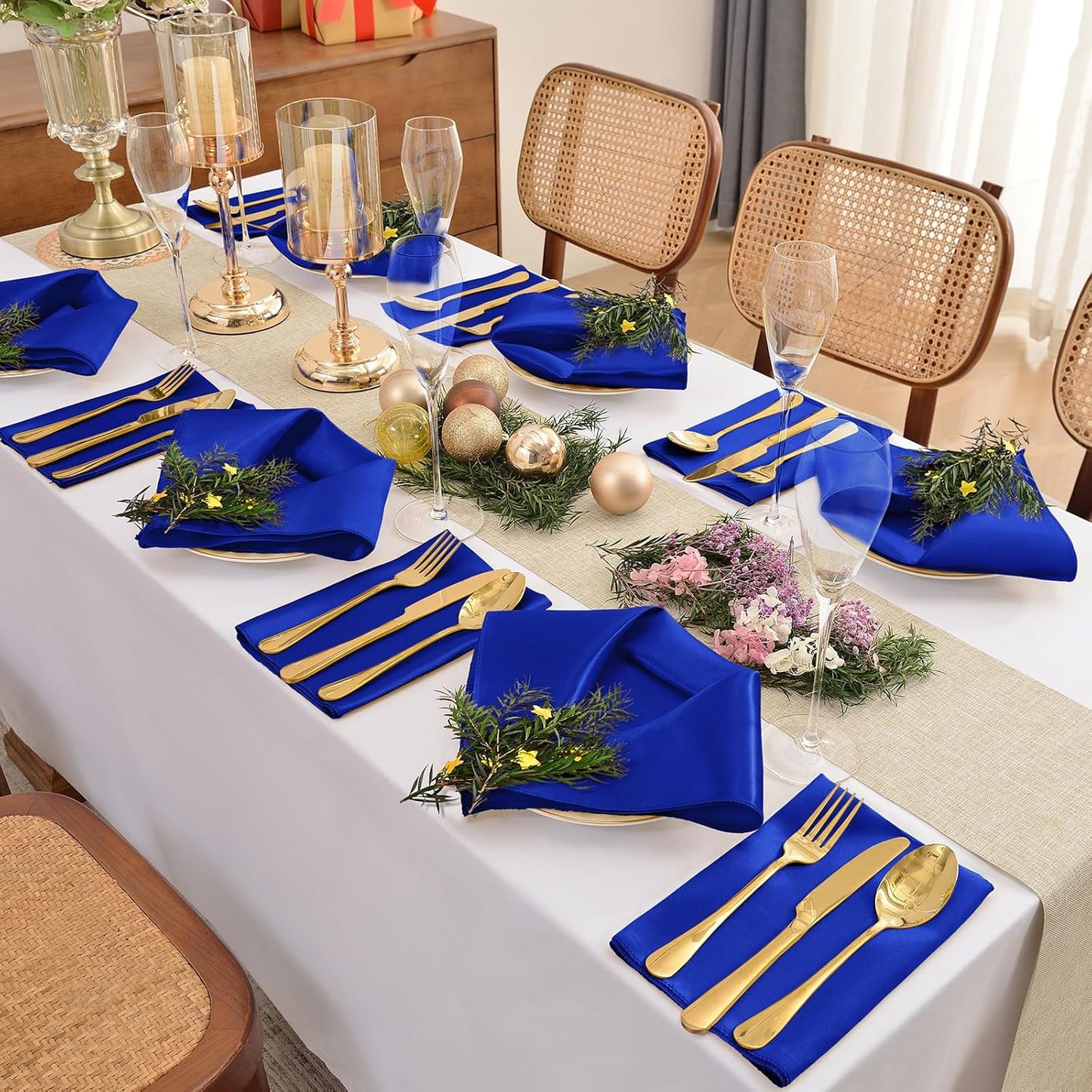 12 Pieces Royal Blue Satin Napkins, 17" x 17" Square Table Napkins, Silky Soft Smooth Washable Napkins for Restaurant, Weddings, Dinner, Party Decoration