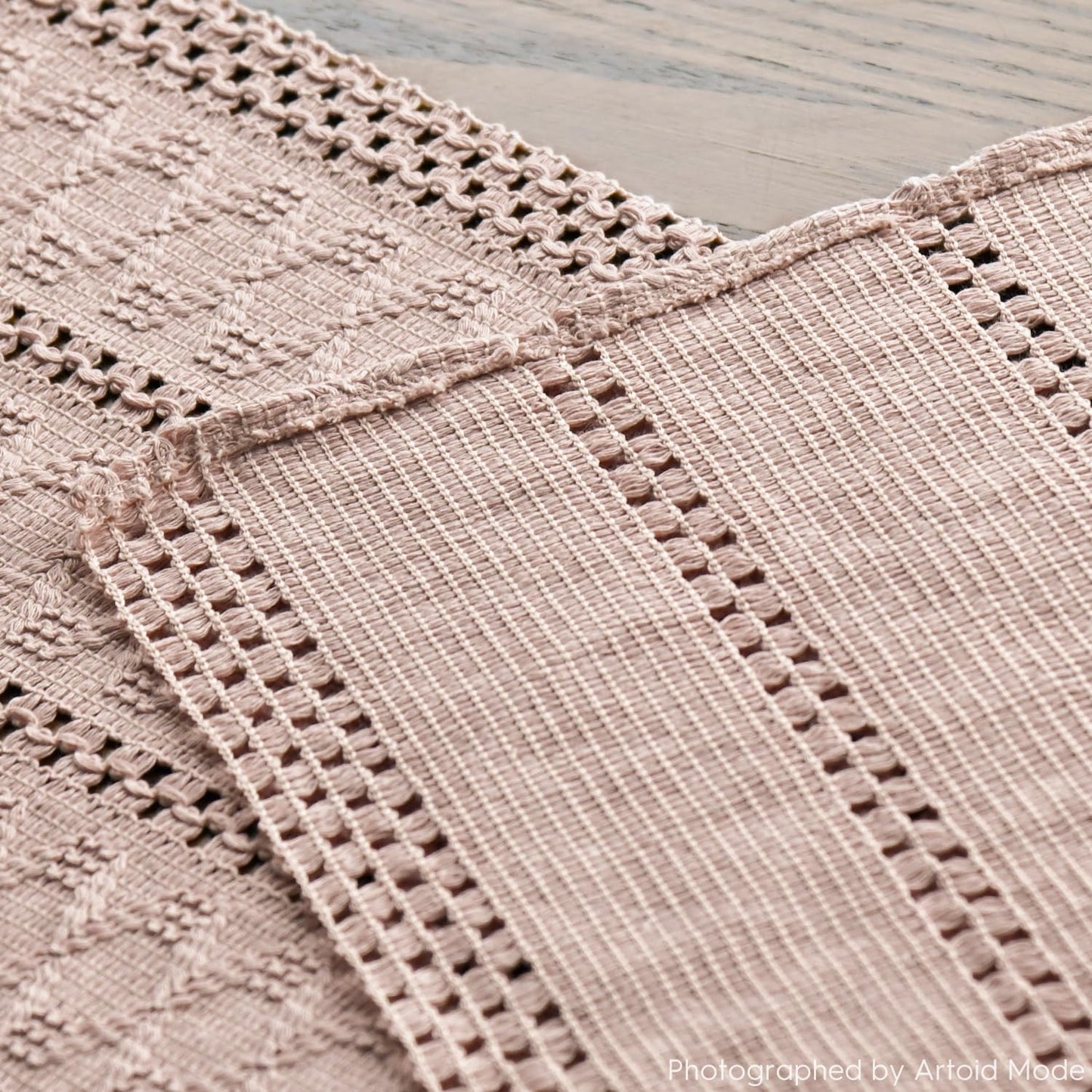 Artoid Mode Pink Farmhouse Woven Rustic Hollow Table Runner, Seasonal Holiday Kitchen Dining Table Decoration for Home Party Decor 12x36 Inch