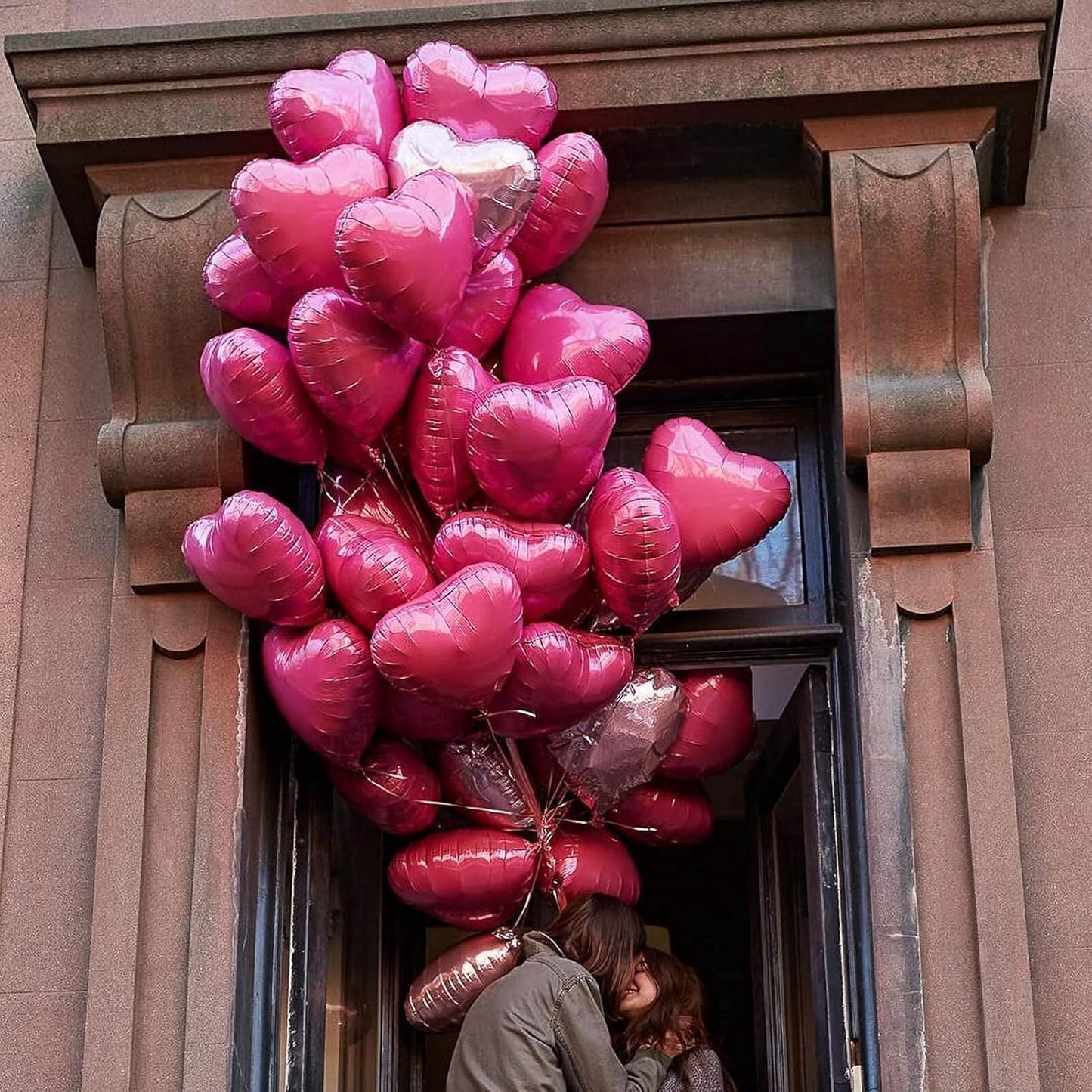 10Pcs Pearl Pink Foil Heart Shaped Balloons 18 Inch Mylar for Baby Shower, Wedding, Valentine Decorations - Love Party Supplies