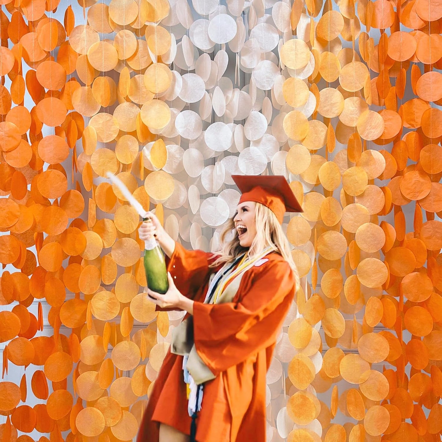 192 Ft Orange Party Decorations Ombre Orange Big Circle Dots Backdrop Streamer Tissue Paper Polka Dots Hanging Garland for Birthday Engagement Wedding Fall Autumn Harvest Thanksgiving Party Supplies