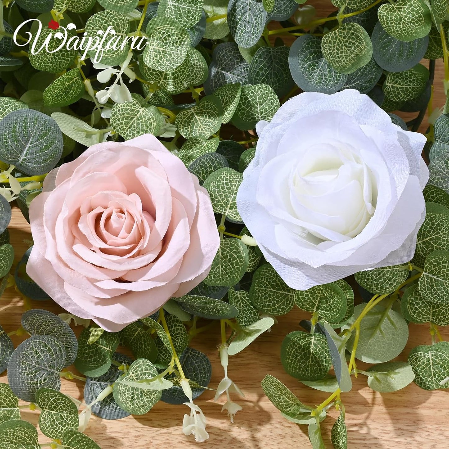 Waipfaru Artificial Flower Garland, 6.07ft Eucalyptus Garland with Flowers for Wedding Reception Table Mantle Room Decor (Rose Pink)