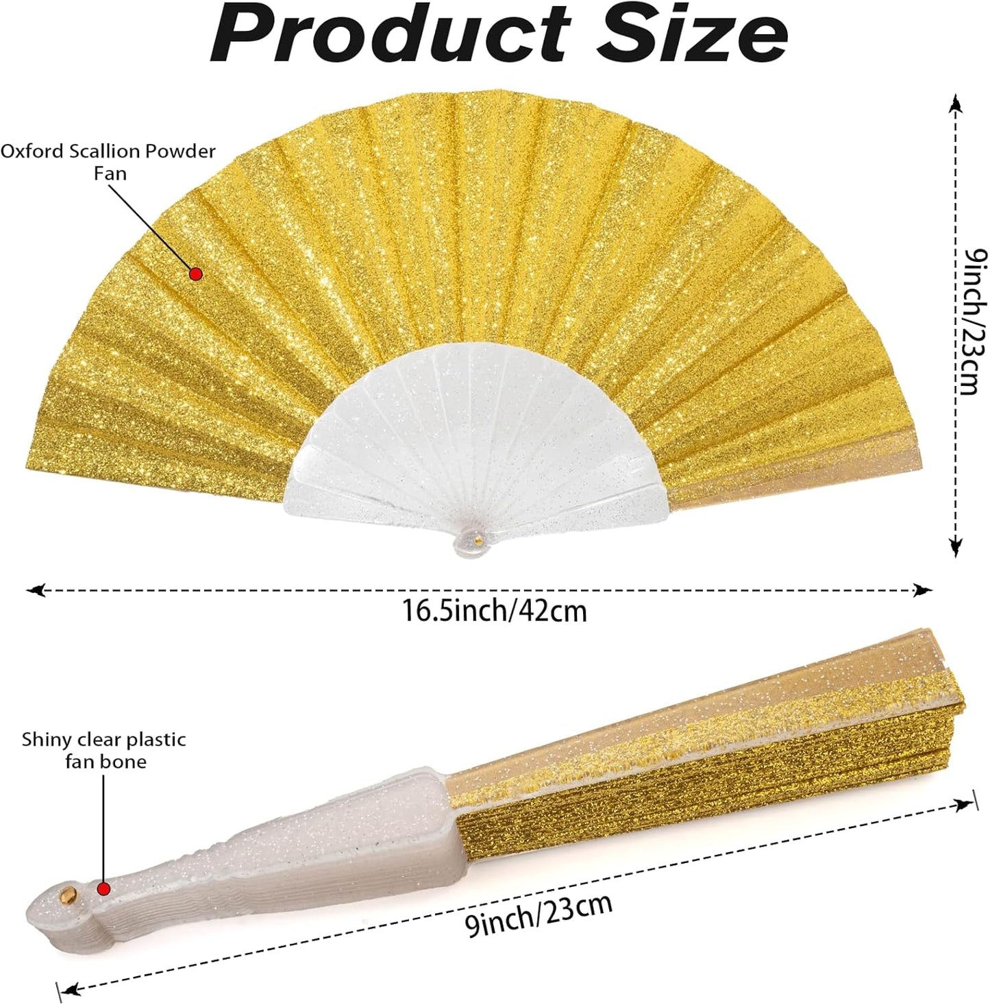 12 Pack Handheld Fan,Folding Hand Glitter Fan with Shining Transparent Fan Rib – Ideal for Wedding, Church, Festival, Dance, Tea Party, Club, and EDM Accessories, Yellow