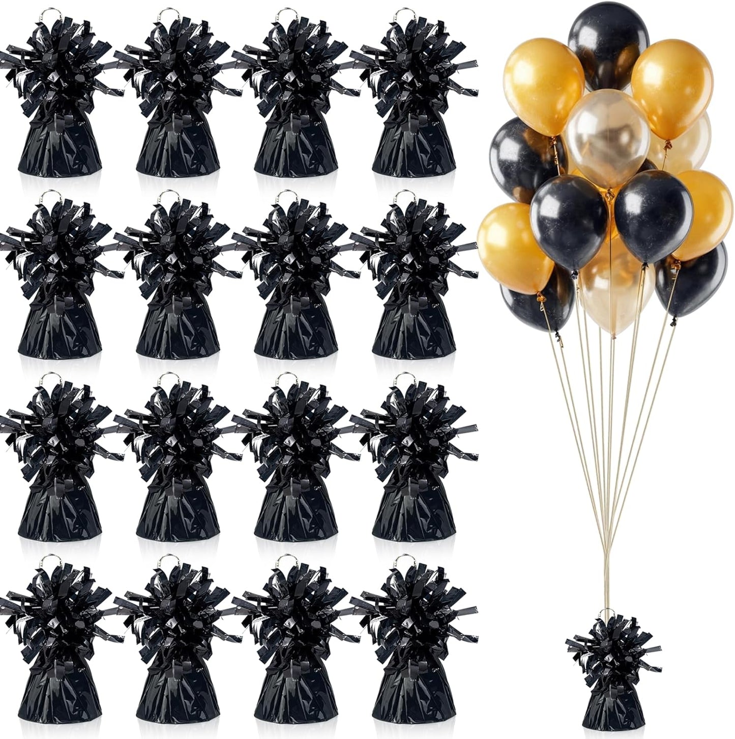 16 PCS Metallic Wrapped Balloon Weights Black Heavy Balloon Weight for Balloons Birthday Party Table Centerpiece Decorations (Black)