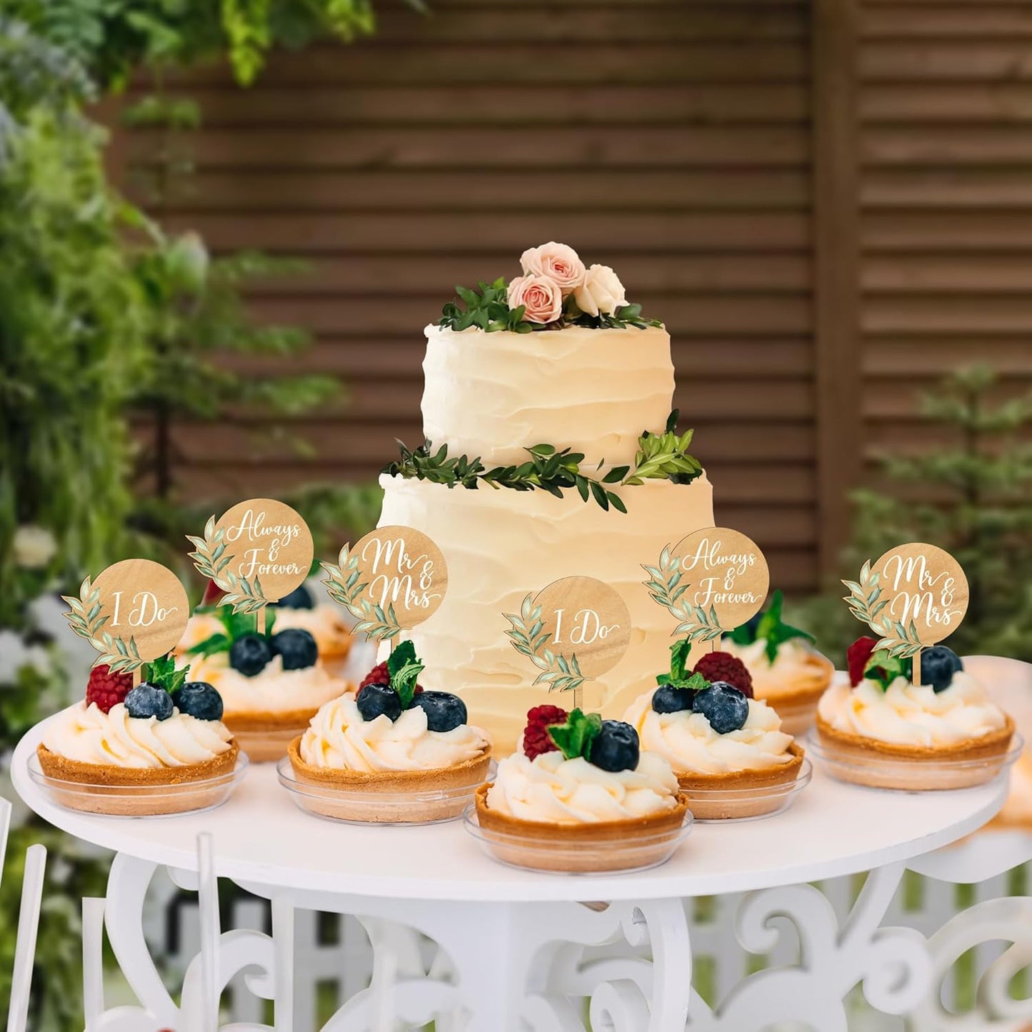 12 PCS Wedding Cupcake Toppers Green Mr & Mrs Wedding Cake Cupcake Decorations in Wood