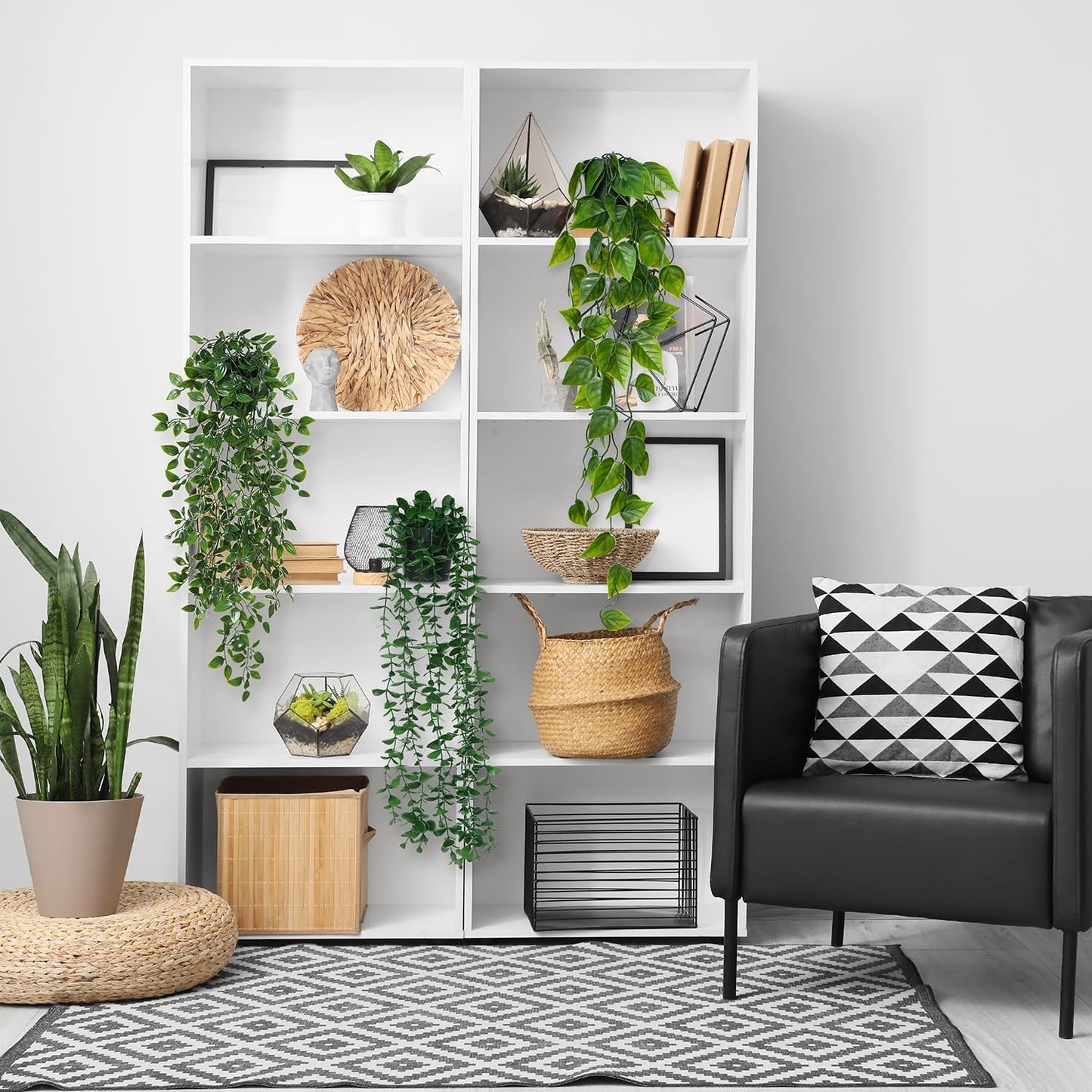 3 Pack Small Fake Hanging Plants, Artificial Eucalyptus, Pothos & Mandala Vines with Plastic Pot for Indoor Home Decor, Wall, Office, Bathroom, Kitchen, Shelf, Farmhouse Room Decoration