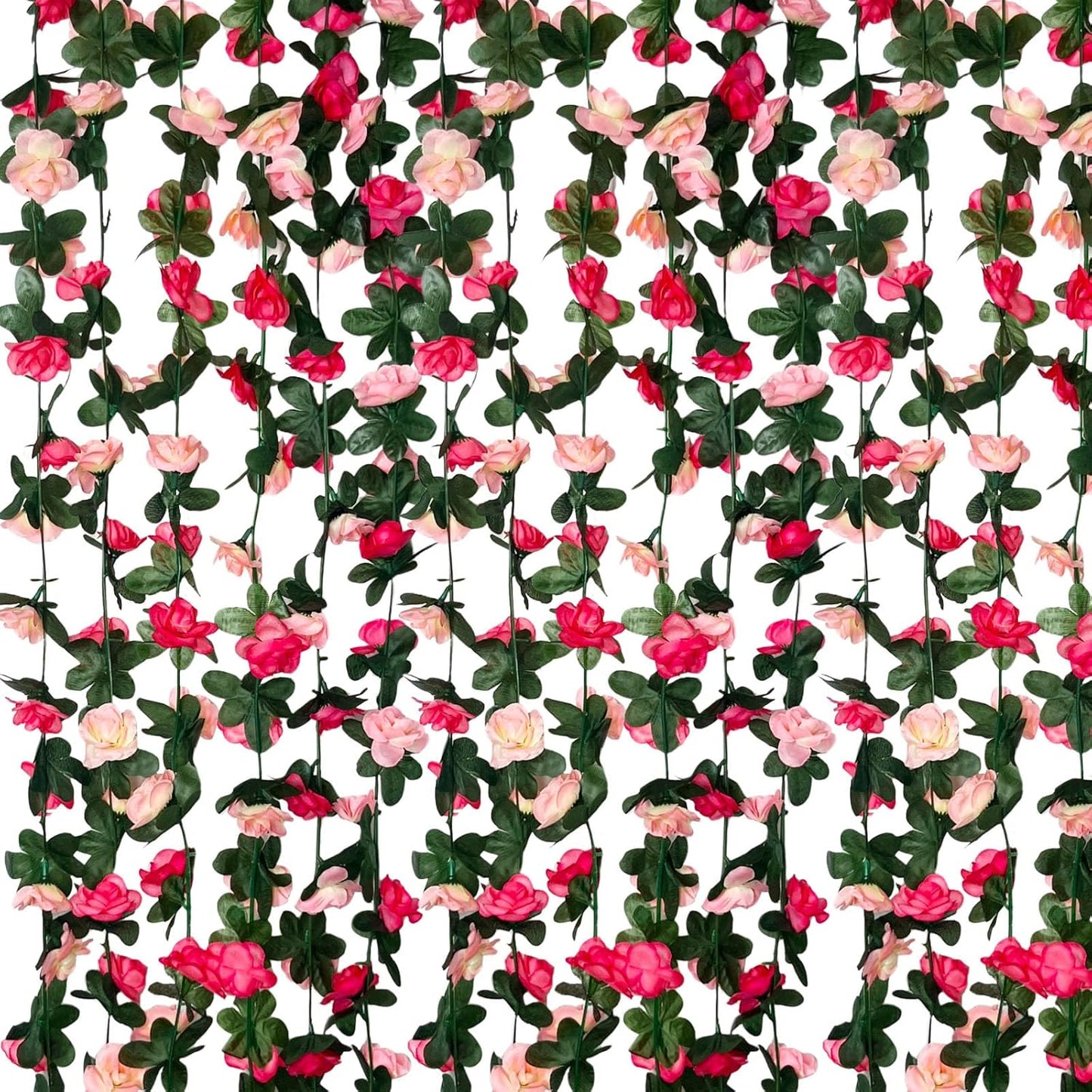 16Pcs 126Ft Pink Rose Garland, Fake Rose Hanging Flowers, Artificial Flower Vine, Hanging Floral Vine Garland for Wedding, Birthday Party, Wall Arch, Halloween, Christmas Garden Backdrop Decor