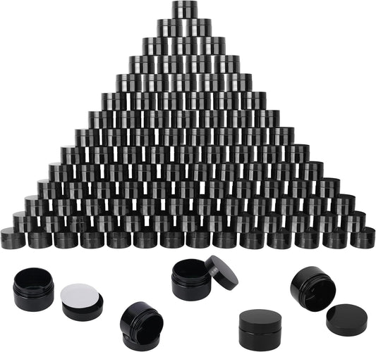 110 Packs 2 OZ Black Plastic Jars with black Lids, Body Butter Containers, Cosmetic Containers jars for Kitchen Ingredients, beads, sequins, Lotion, Cream, DIY Crafts and More by KUKLIPJIM